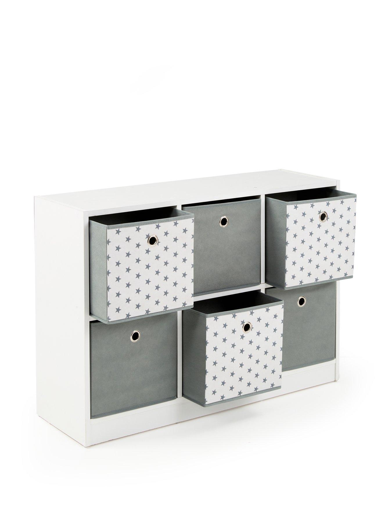The Very Collection 6 Cube Storage Unit with Boxes - Grey/Stars - FSC ...