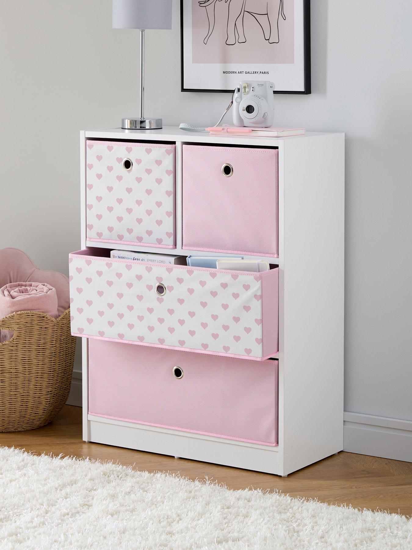 The Very Collection Cube 2 + 2 Storage Unit with Boxes - Pink Hearts - FSC® Certified