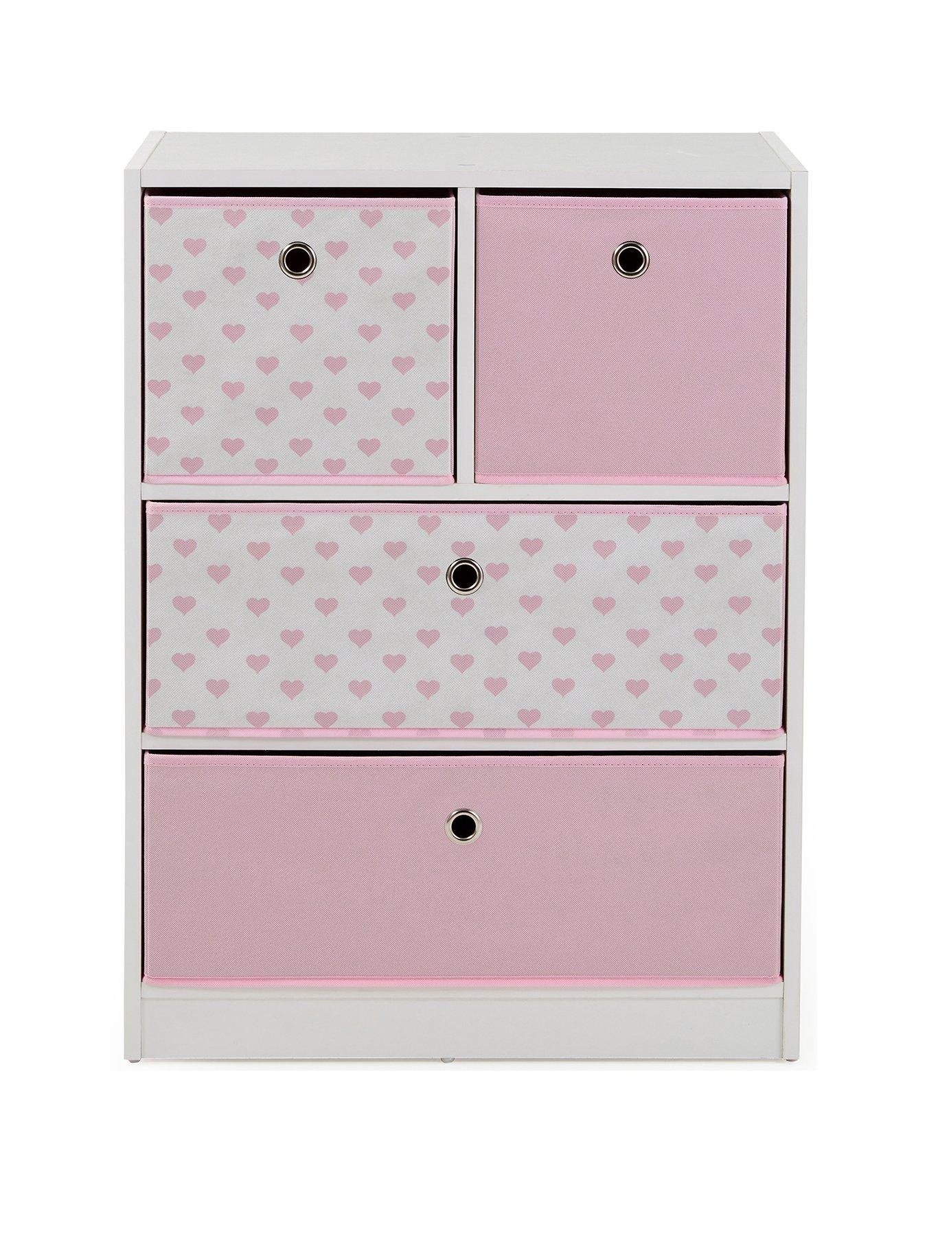 Image 2 of 6 of The Very Collection Cube 2 +&nbsp;2 Storage Unit with&nbsp;Boxes -&nbsp;Pink Hearts&nbsp;- FSC&reg; Certified