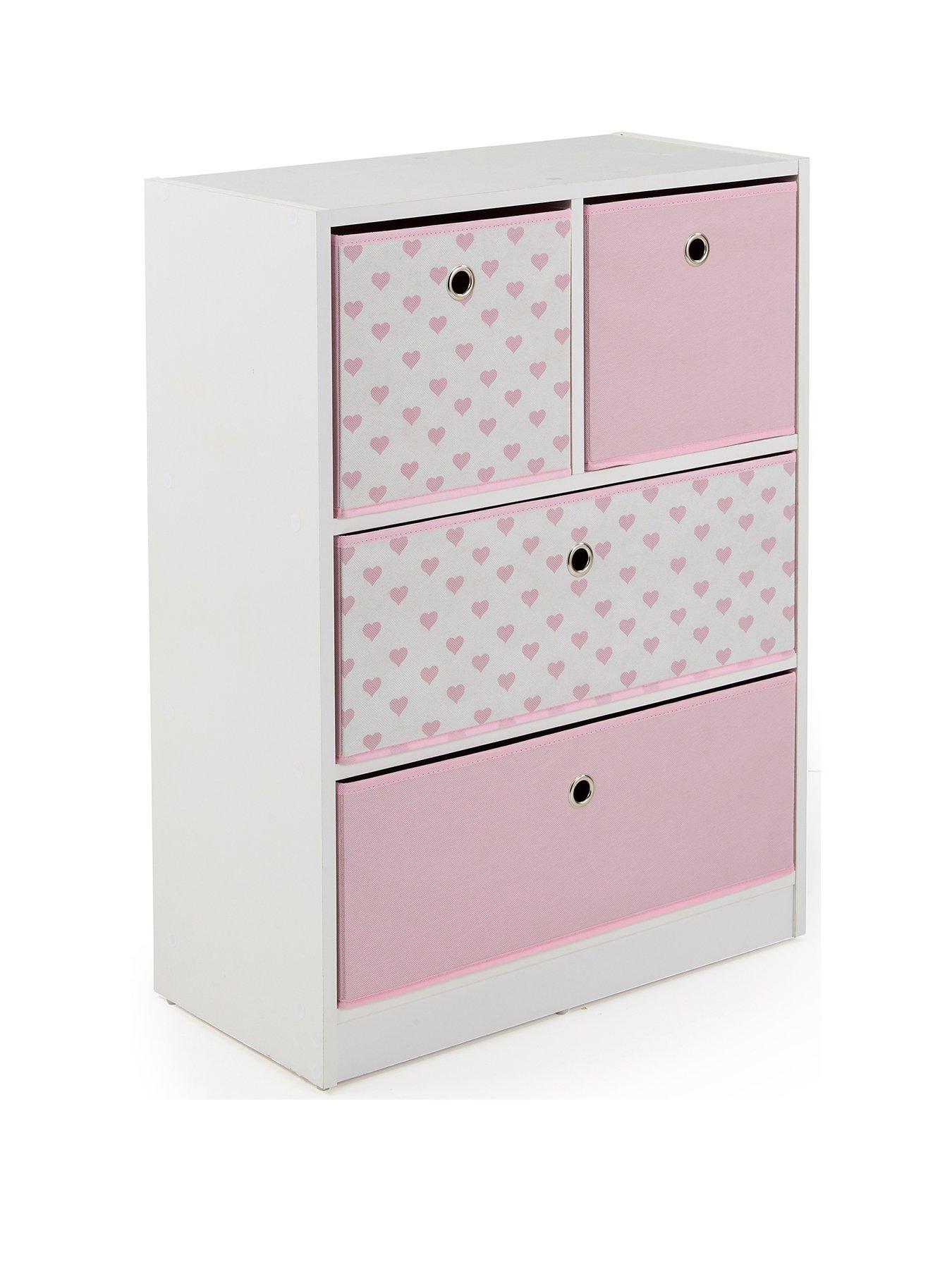 Image 3 of 6 of The Very Collection Cube 2 +&nbsp;2 Storage Unit with&nbsp;Boxes -&nbsp;Pink Hearts&nbsp;- FSC&reg; Certified