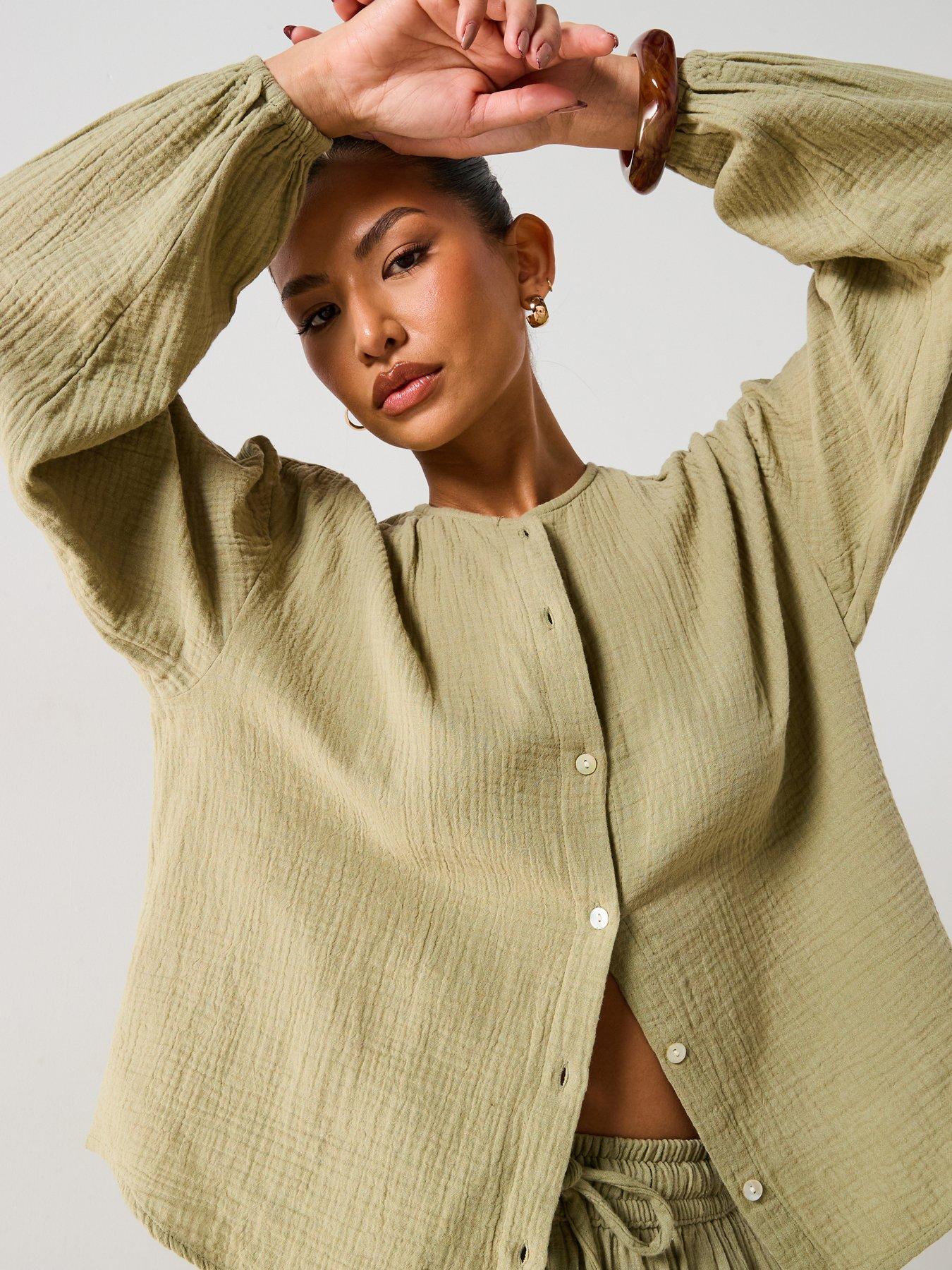 v-by-very-notch-neck-crinkle-blouse-green