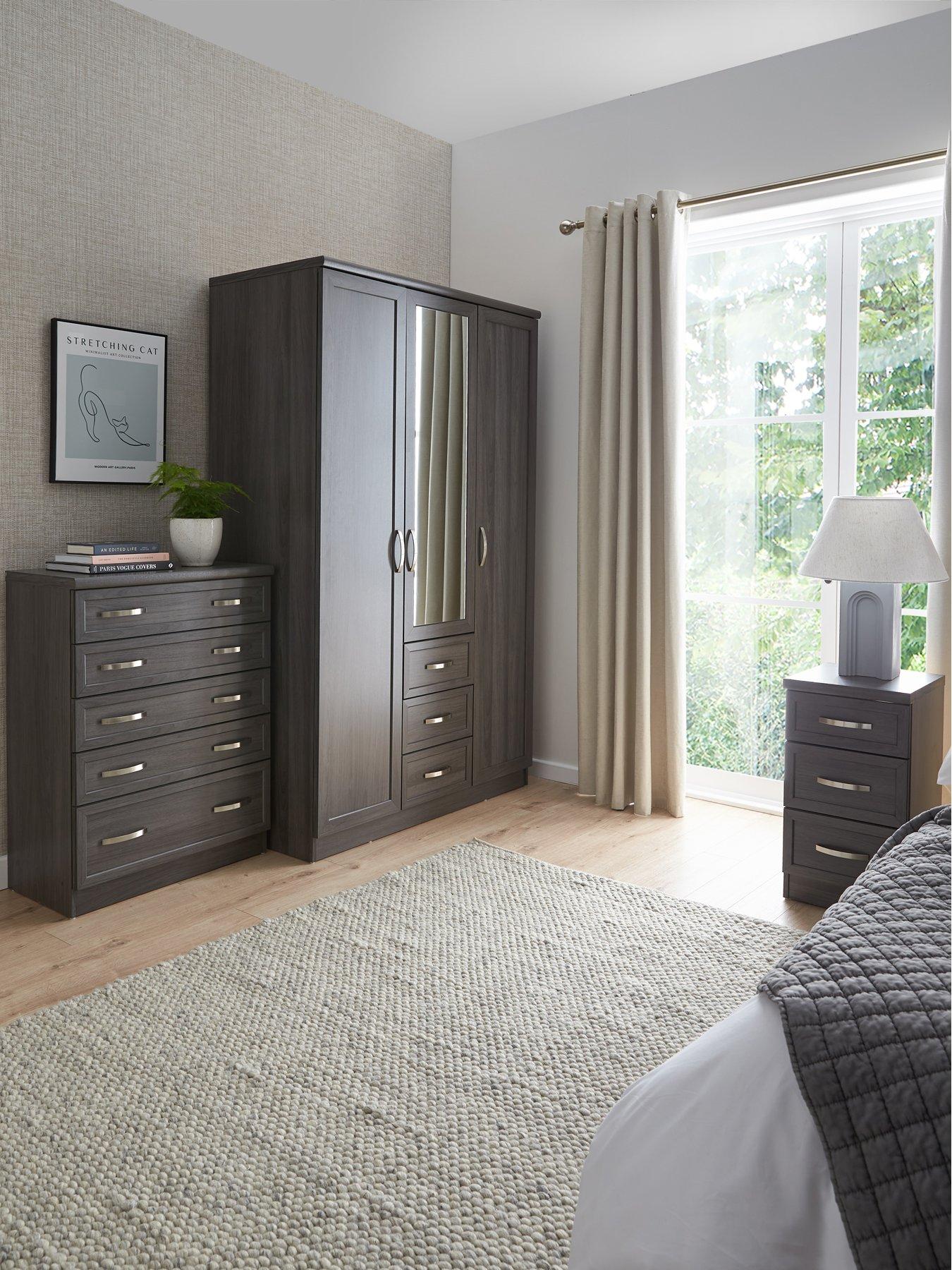  image of very-home-camberley-3-piece-package-3-door-3-drawer-mirrored-wardrobe-5-drawer-chest-andnbsp3-drawer-bedside-chest
