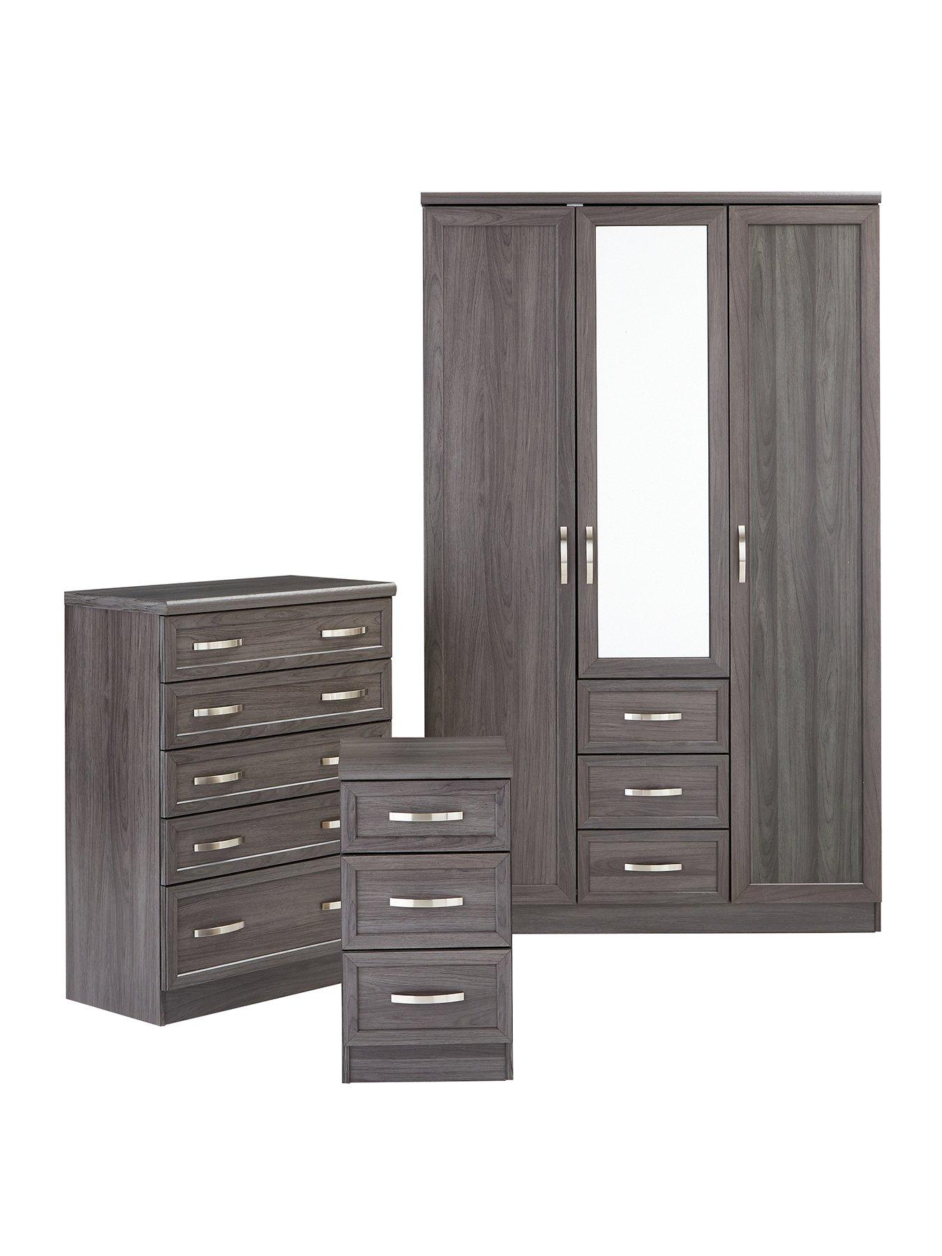  image of very-home-camberley-3-piece-package-3-door-3-drawer-mirrored-wardrobe-5-drawer-chest-andnbsp3-drawer-bedside-chest