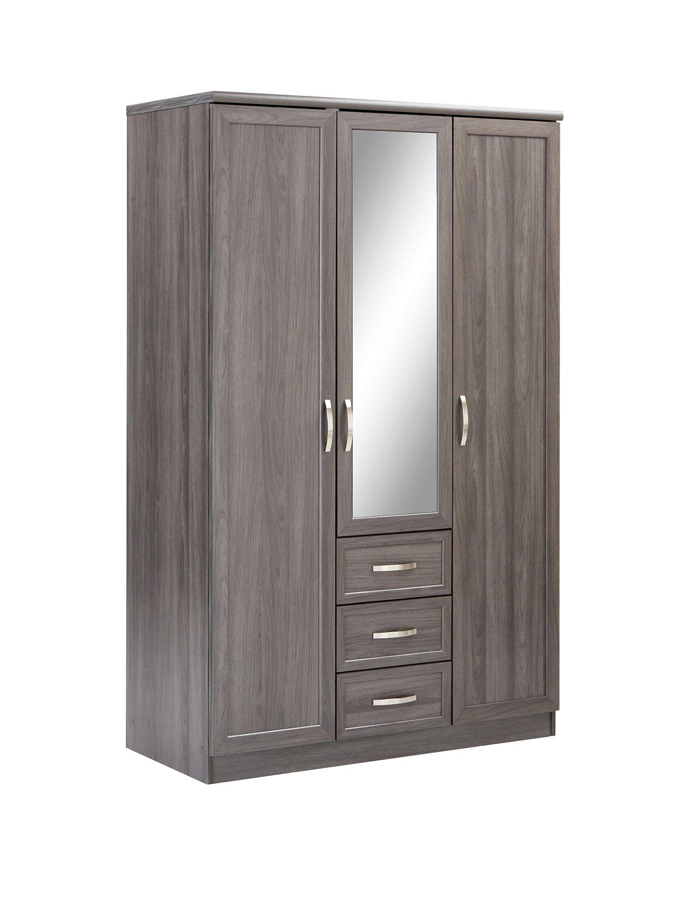  image of very-home-camberley-3-piece-package-3-door-3-drawer-mirrored-wardrobe-5-drawer-chest-andnbsp3-drawer-bedside-chest