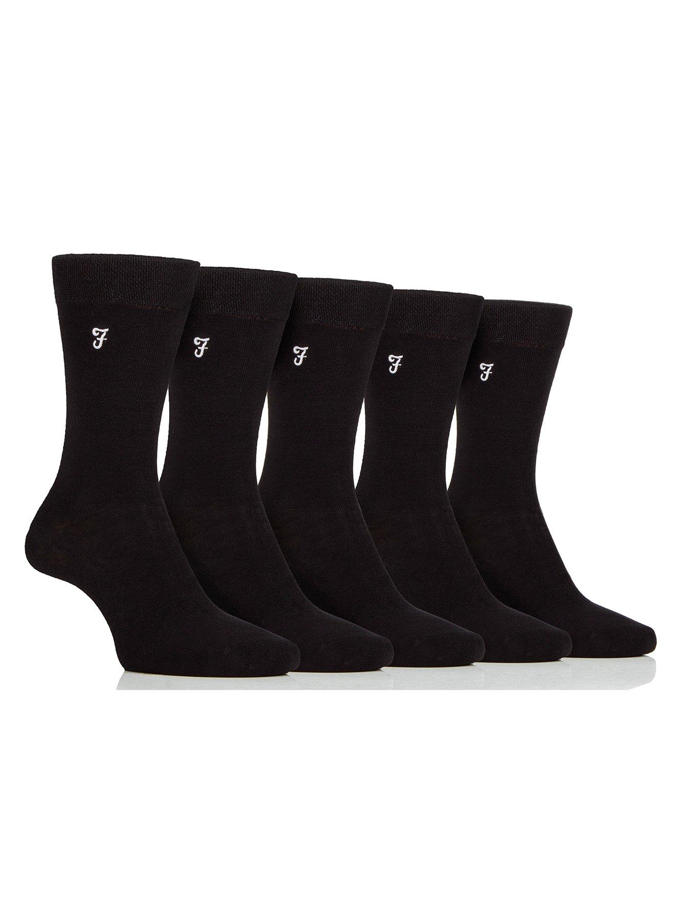 Farah 5 Pack Bamboo Plain Socks - Black