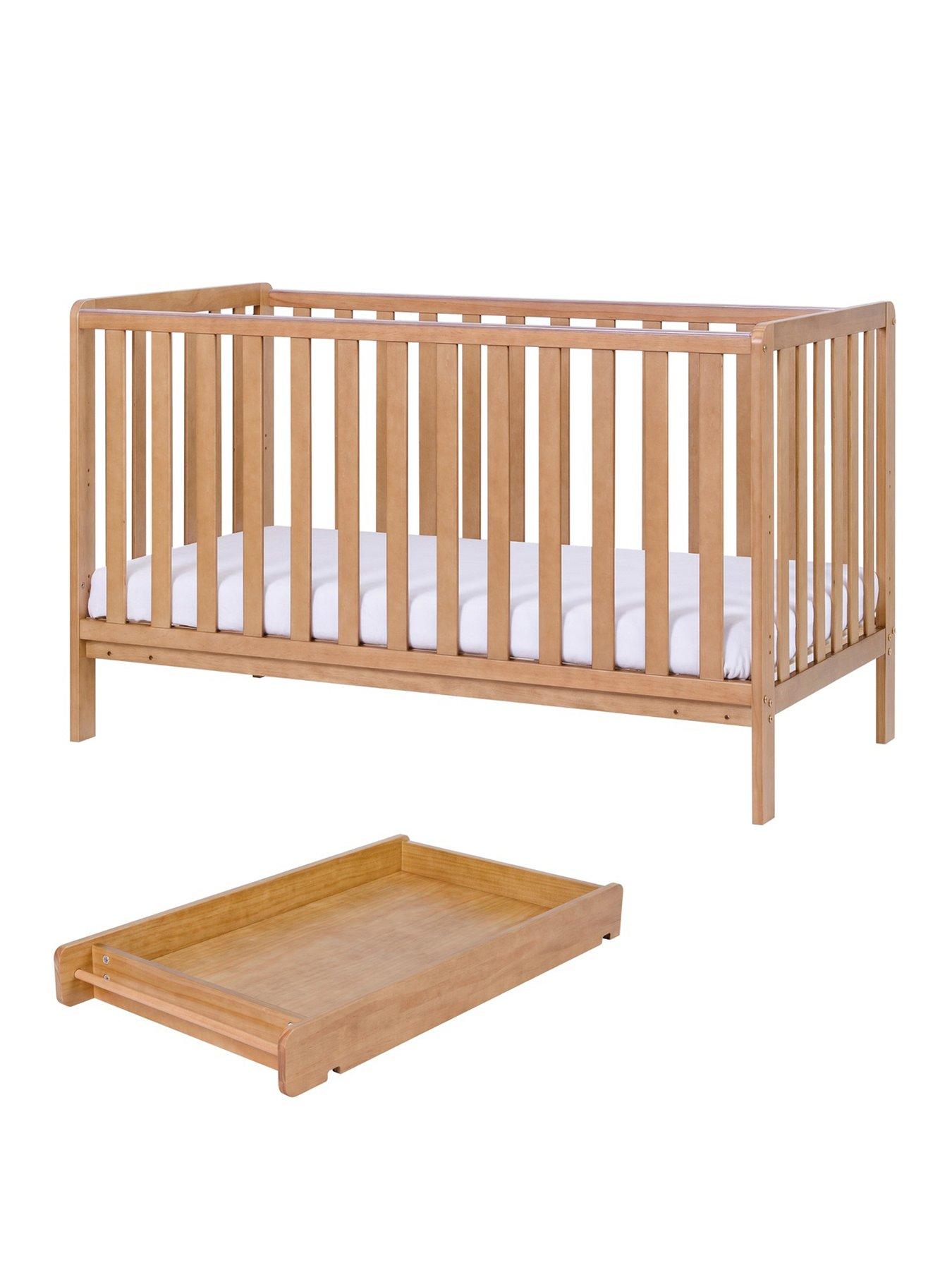 stillFront image of tutti-bambini-malmo-cot-bed-cot-top-changer-and-mattress-bundle-oak