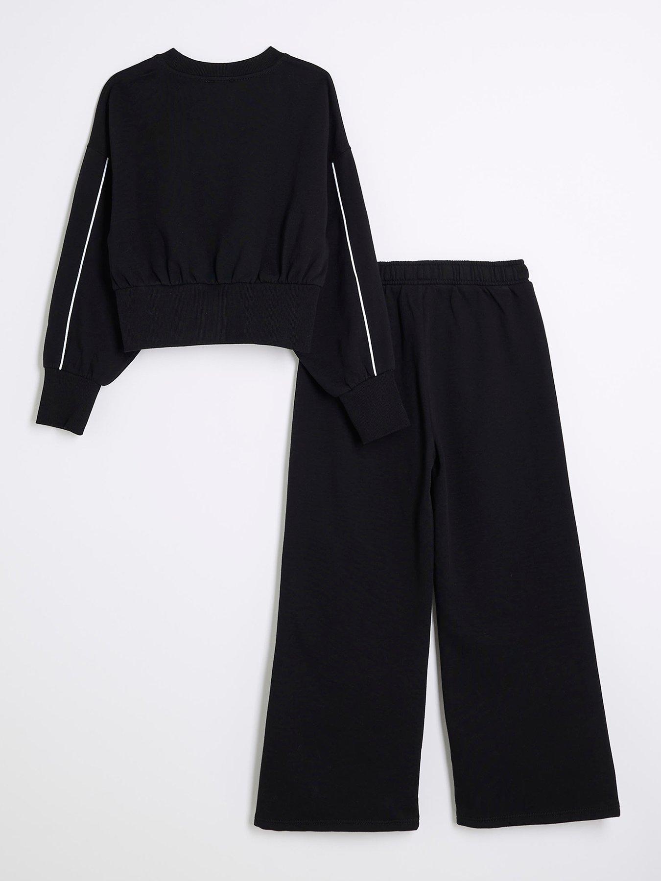  image of river-island-girls-sequin-taped-sweatshirt-set-black