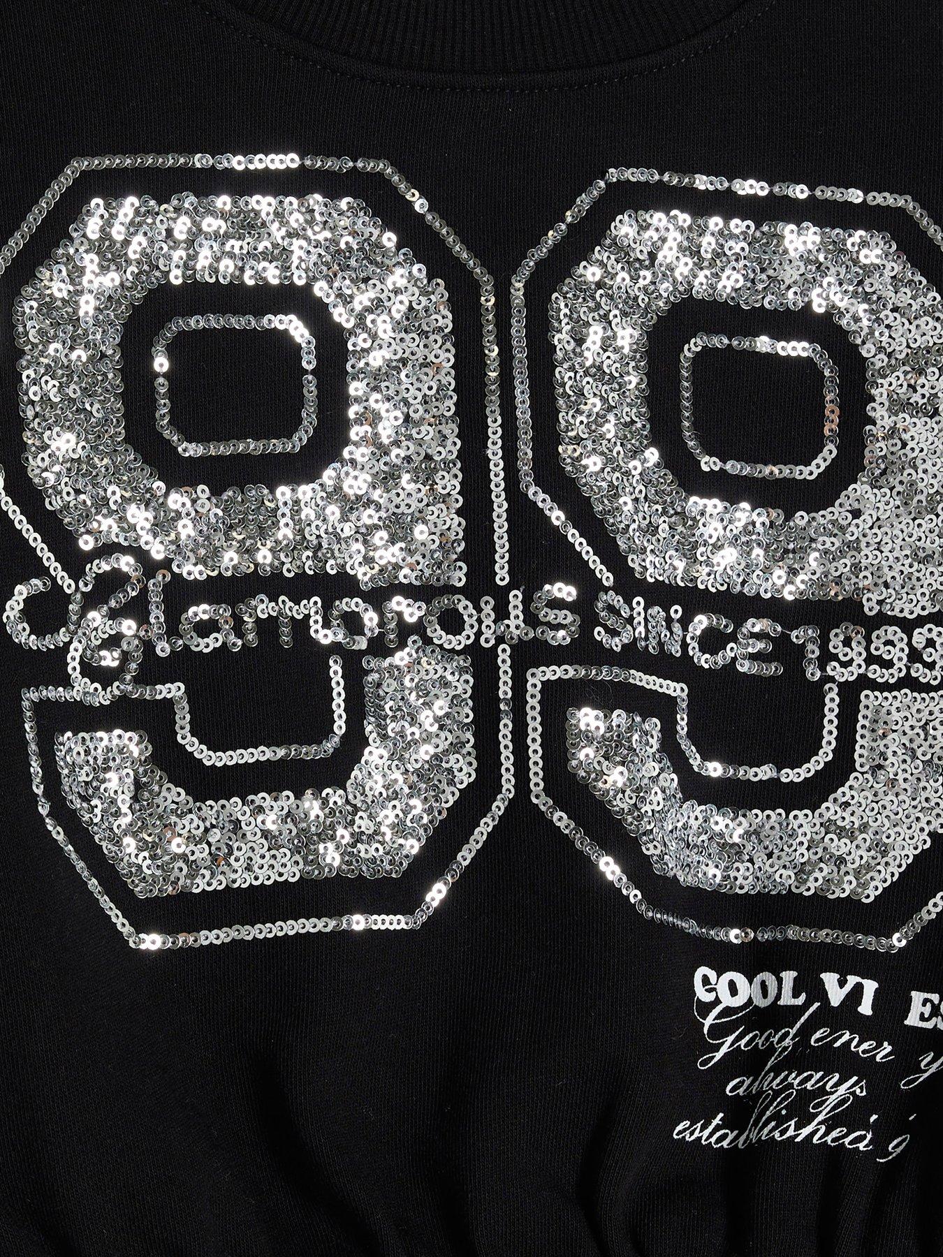  image of river-island-girls-sequin-taped-sweatshirt-set-black