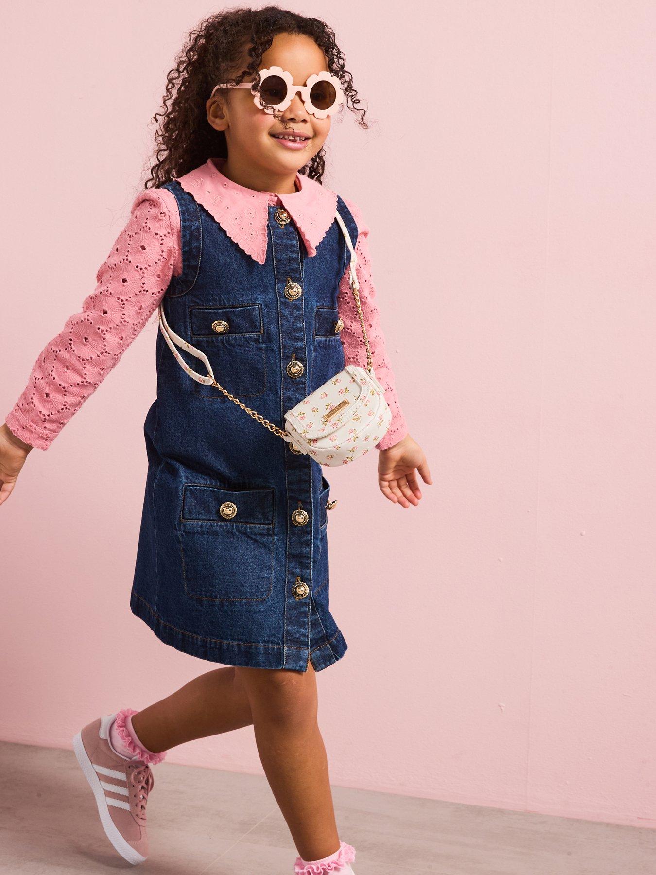  image of river-island-girls-denim-button-shift-dress-blue
