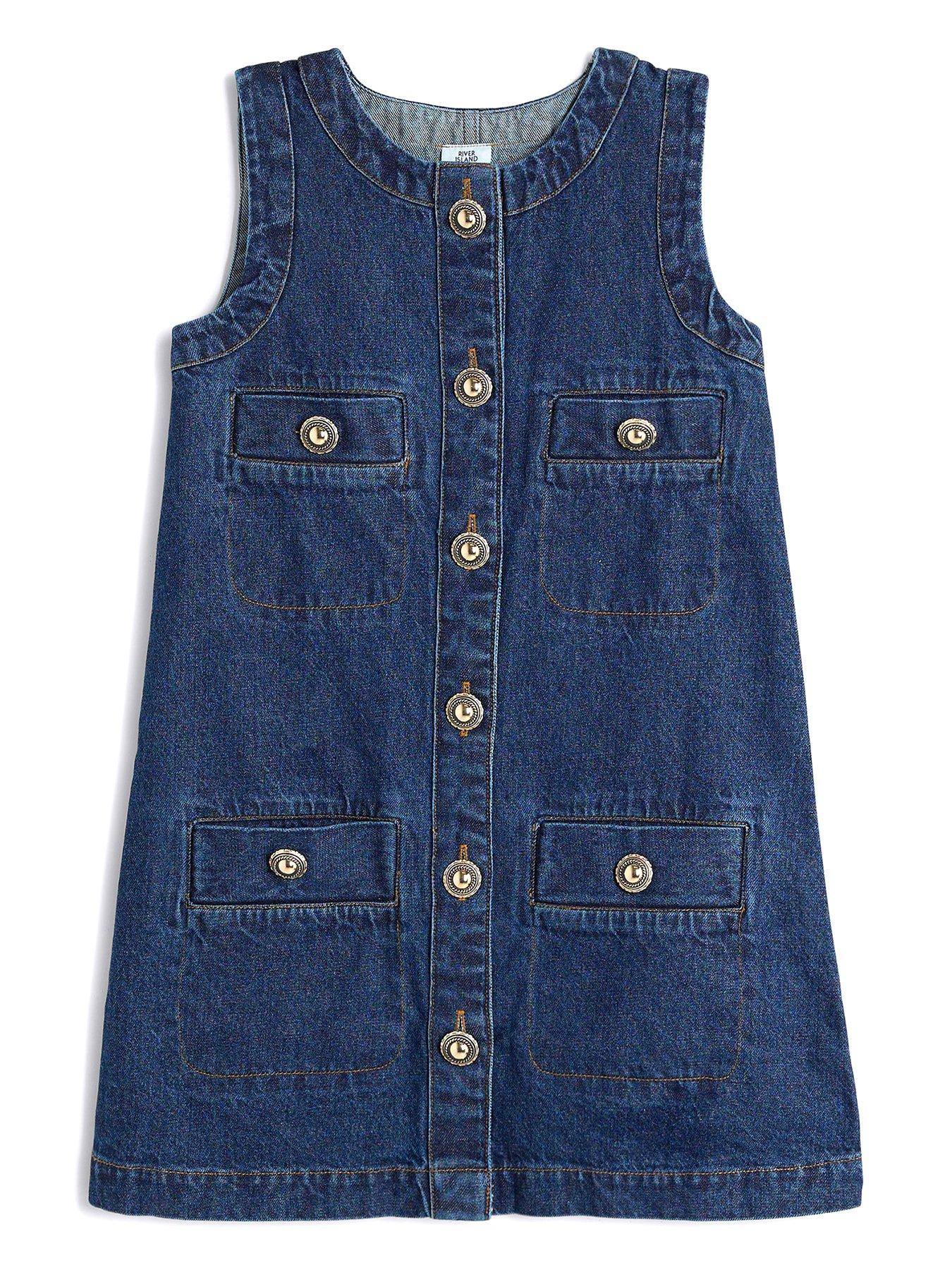  image of river-island-girls-denim-button-shift-dress-blue