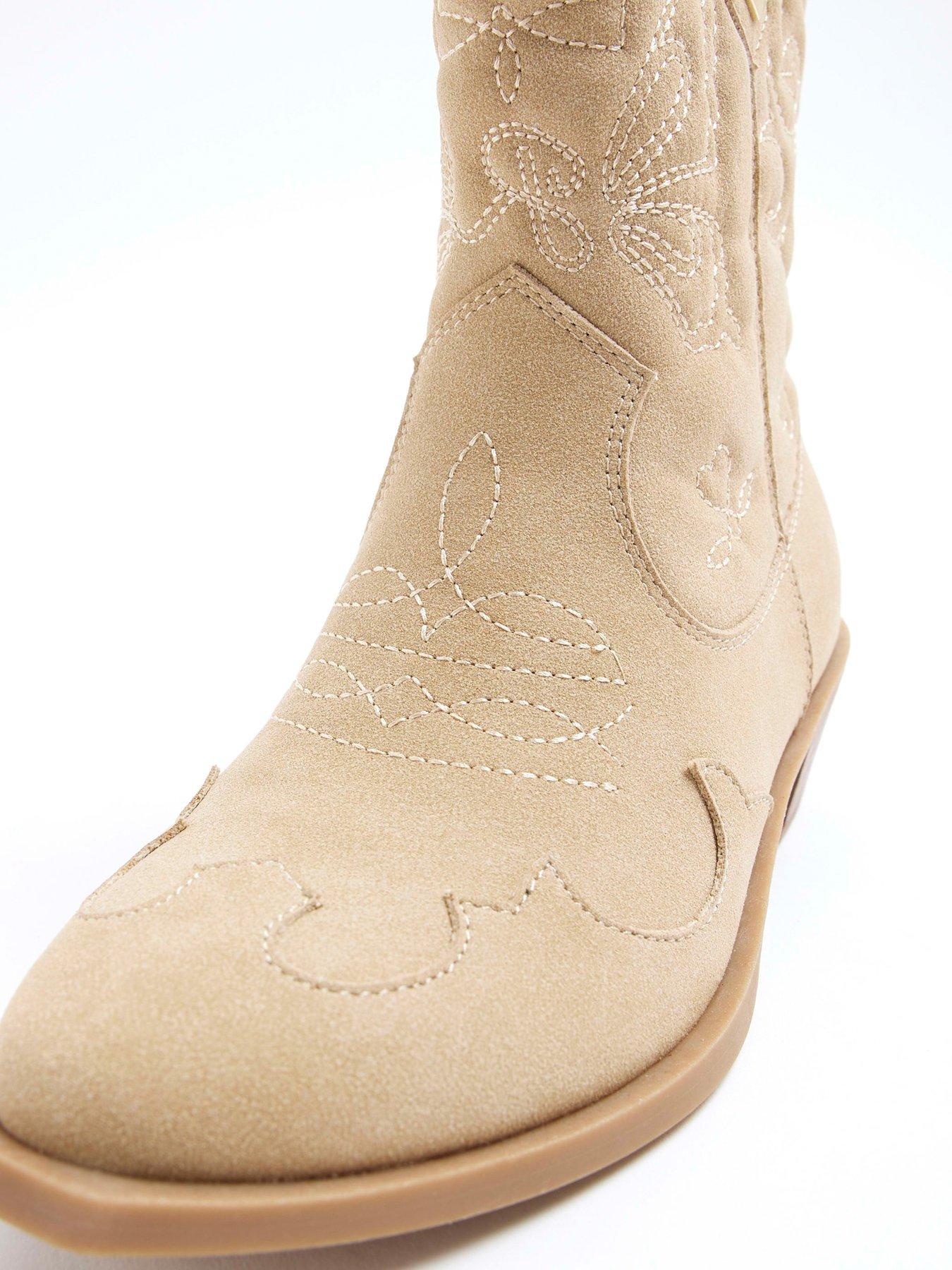 River Island Girls Suedette Western Boots Beige Littlewoods