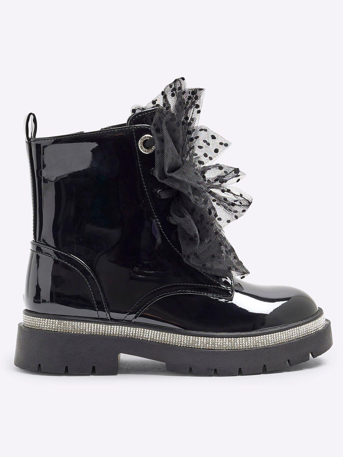 undefined Girls Patent Bow Boots - Black