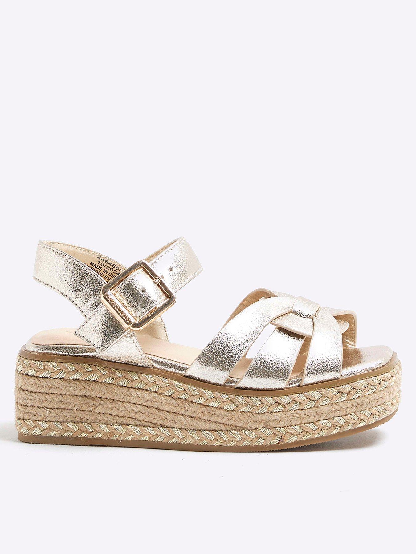 River Island Older Girl Leather Weave Wedge Sandals - Gold