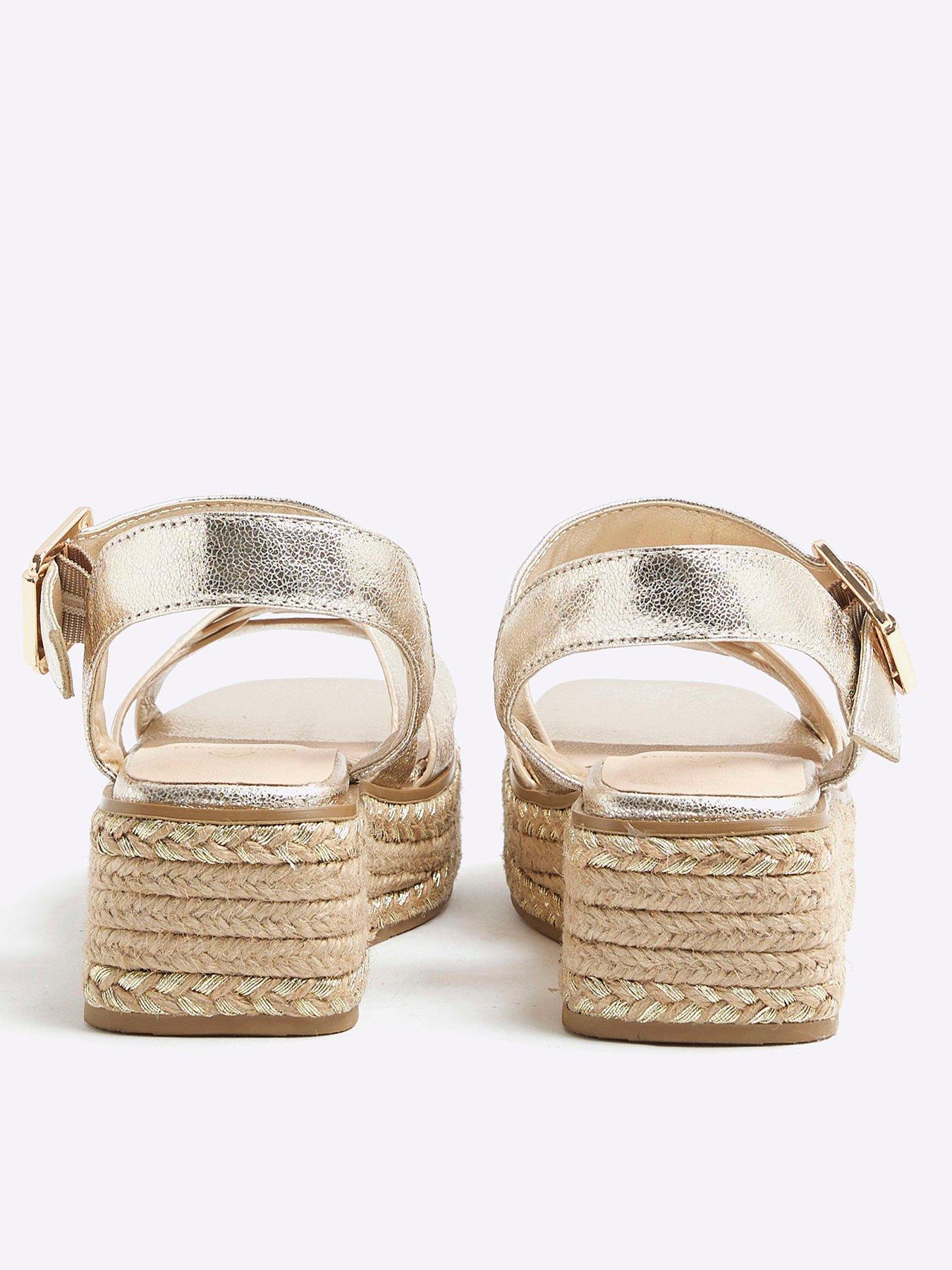 Rose Gold Girls Gold Wedges River Island Older Girl Leather Weave