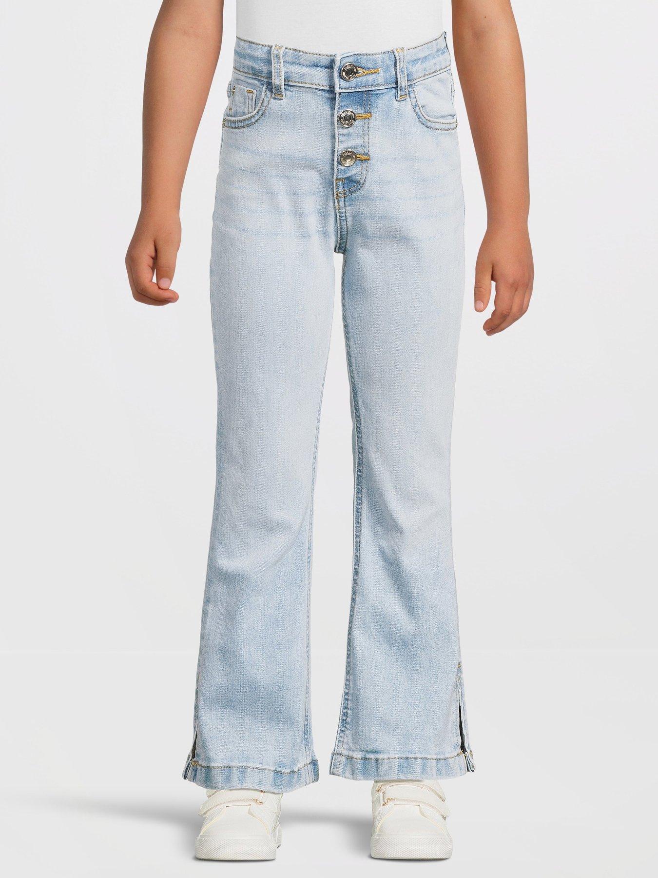 undefined Girls Denim Button Front Flared Jeans - Light Blue