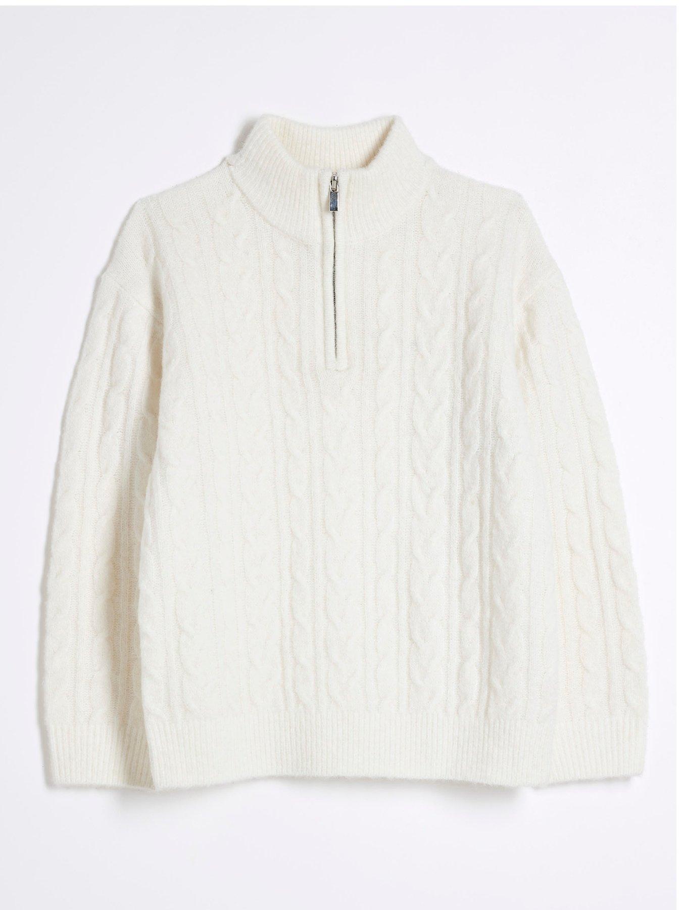 undefined Boys Cable Knit Funnel Jumper - Cream