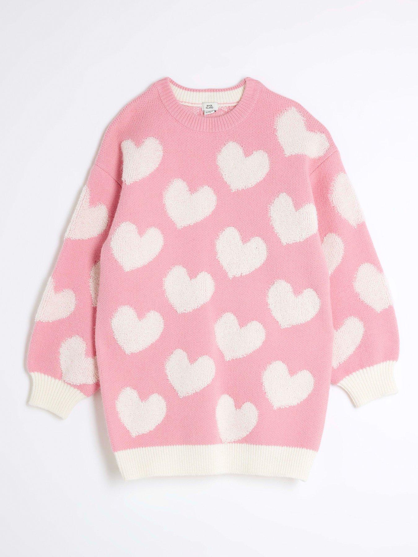  image of river-island-older-girl-heart-jumper-dress-pink