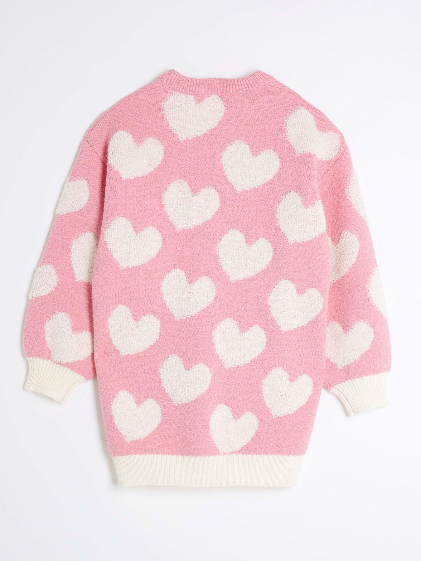 back image of river-island-older-girl-heart-jumper-dress-pink