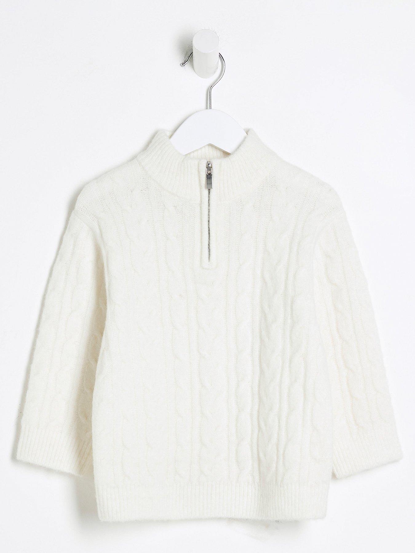 undefined Boys Cable Knit Funnel Jumper - Cream