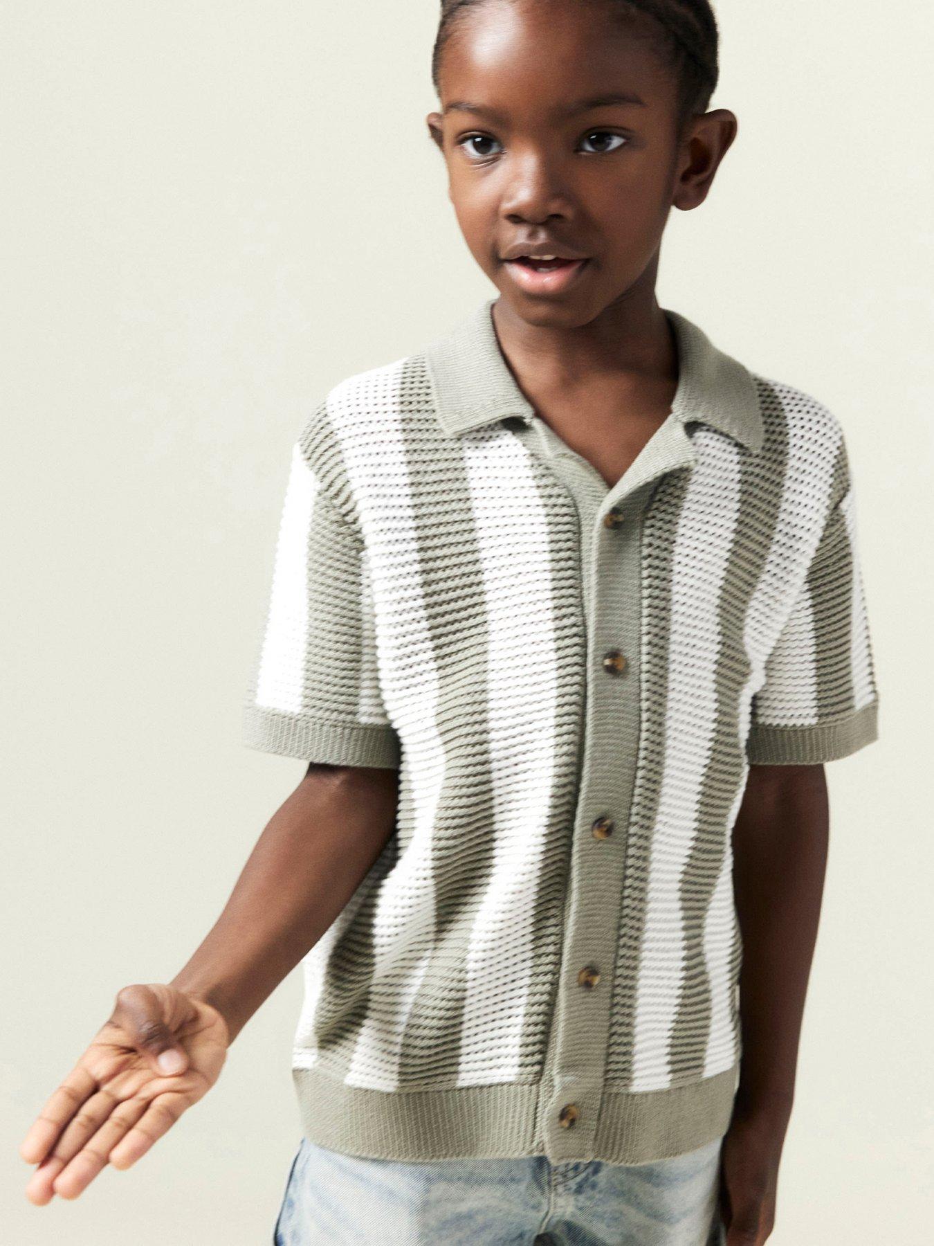  image of river-island-boys-stripe-summer-shirt-khakicream