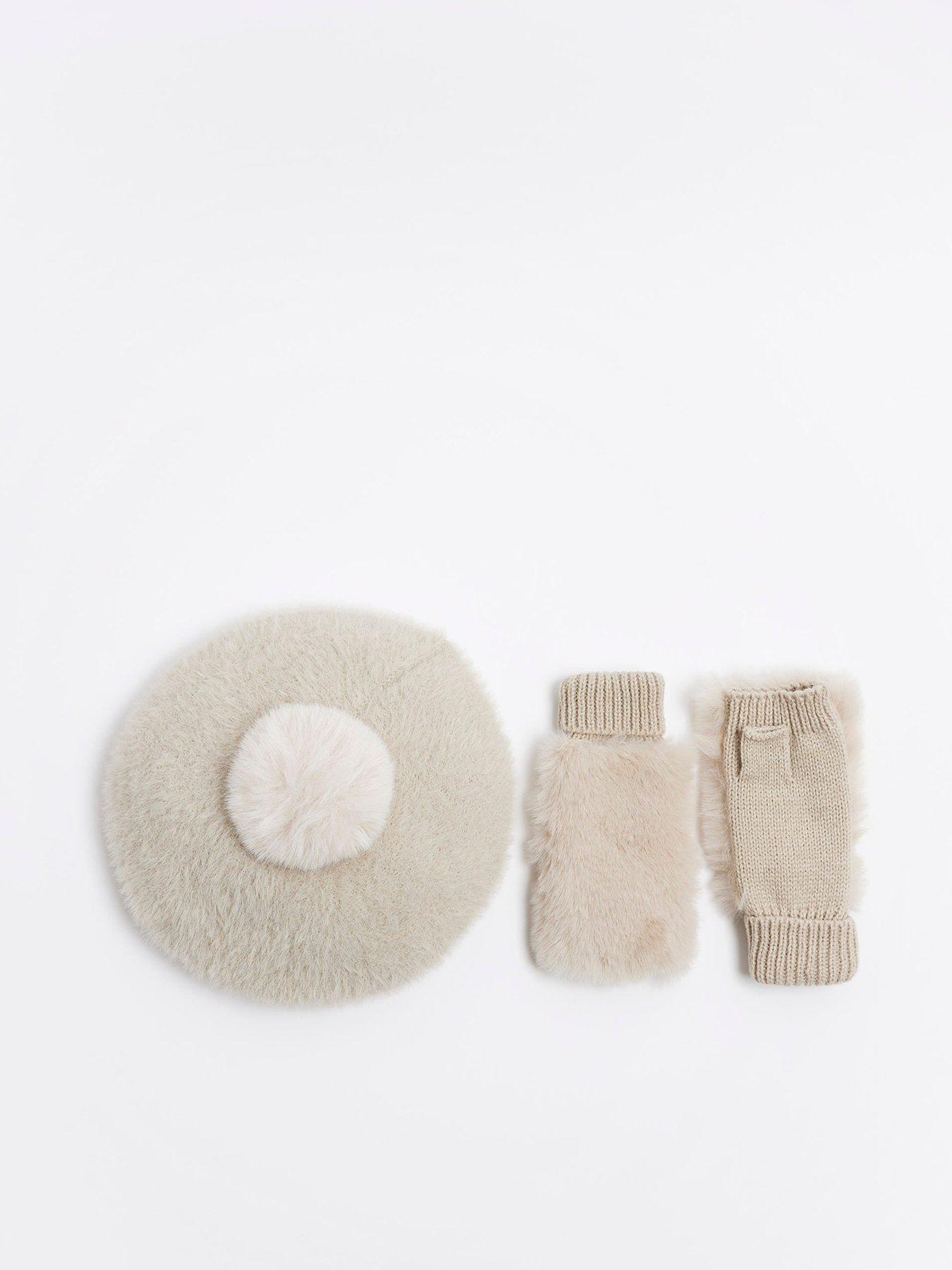 river-island-girls-faux-fur-beret-and-mitten-set-beige