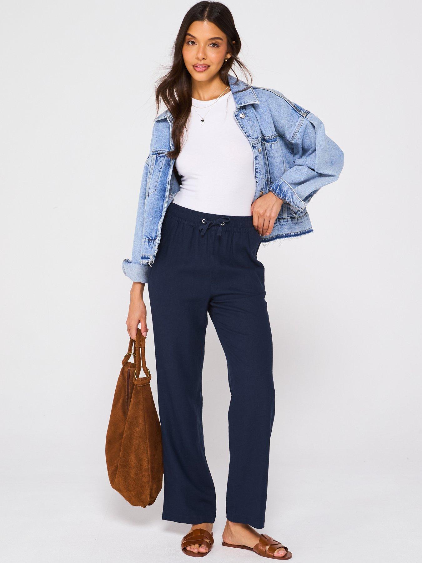  image of everyday-linen-blend-trousers-navy