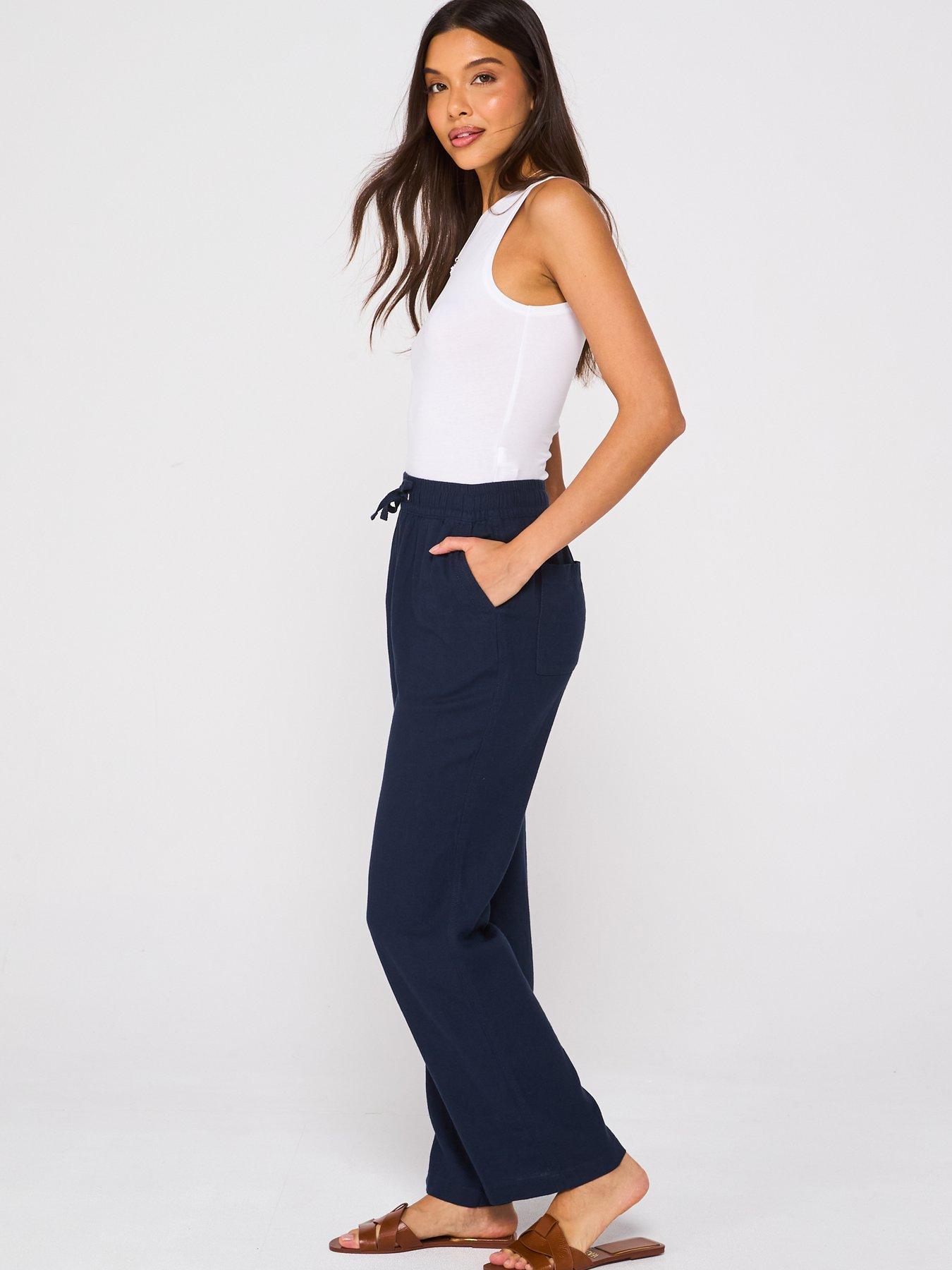  image of everyday-linen-blend-trousers-navy