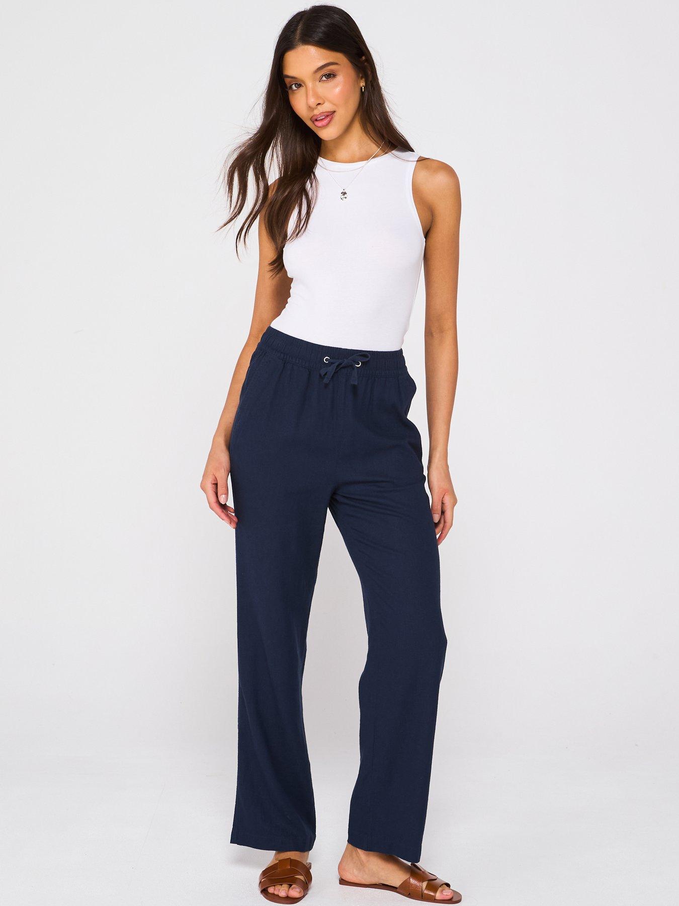  image of everyday-linen-blend-trousers-navy