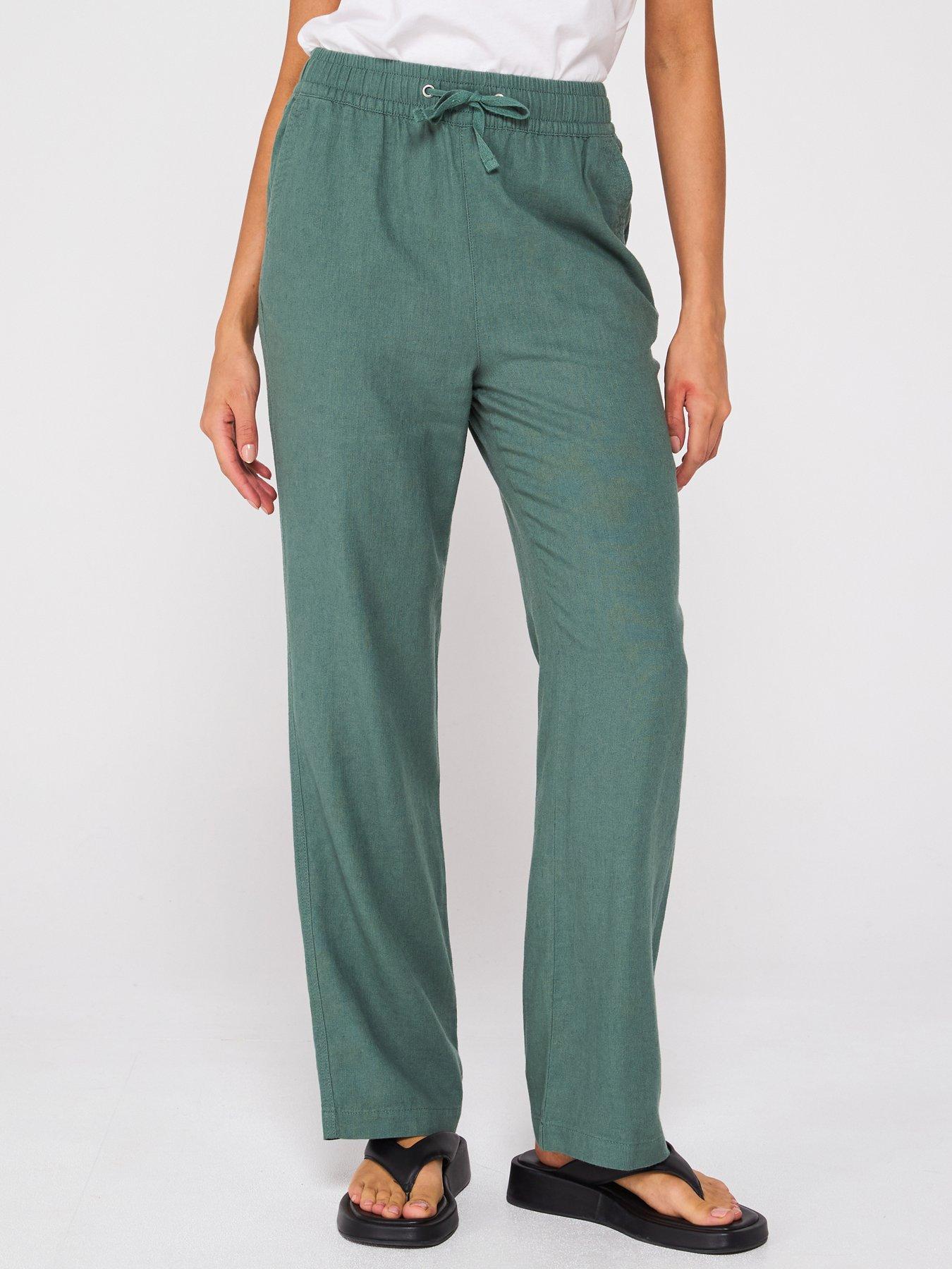 front image of everyday-linen-blend-trousers-khaki