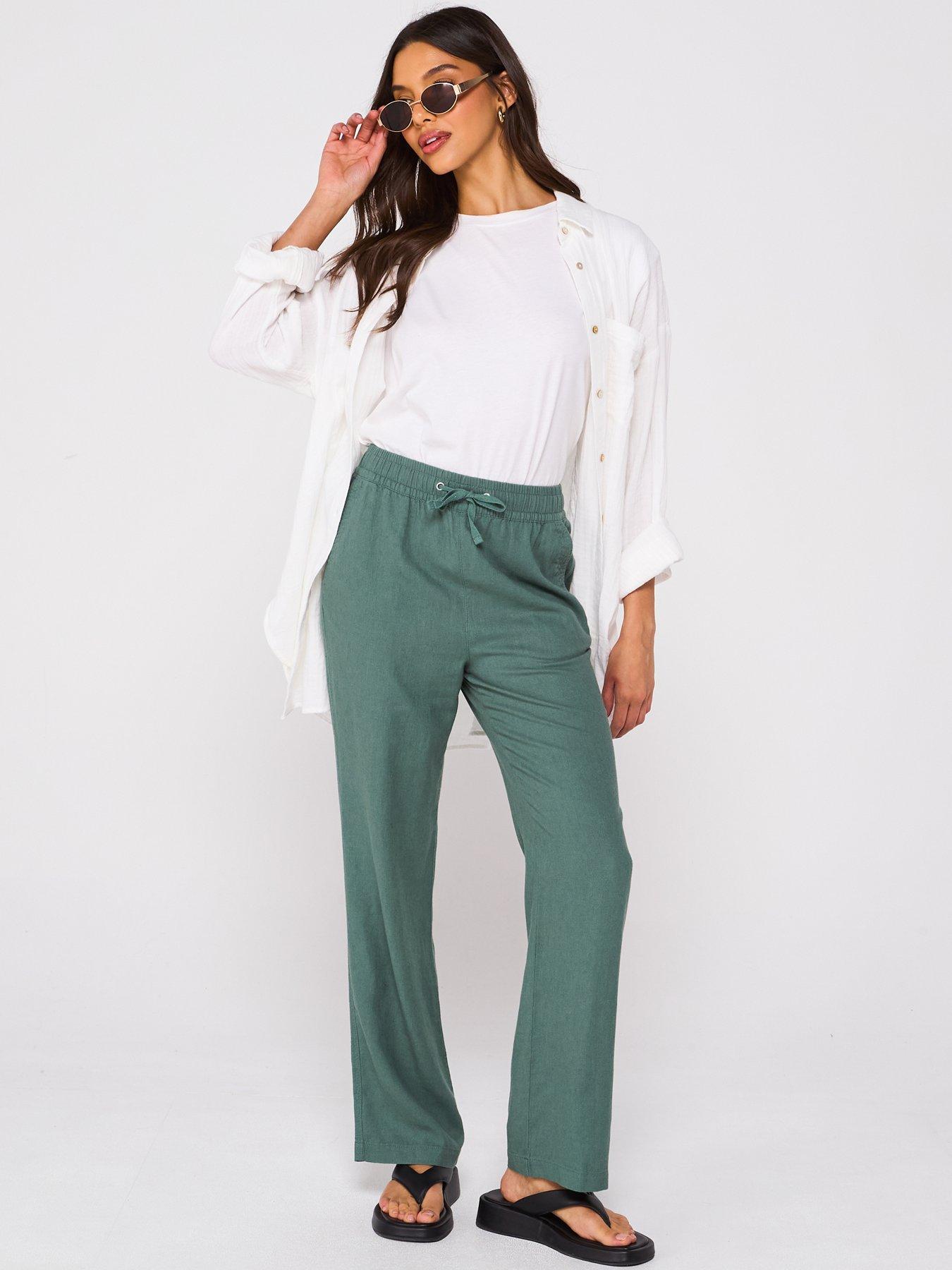  image of everyday-linen-blend-trousers-khaki