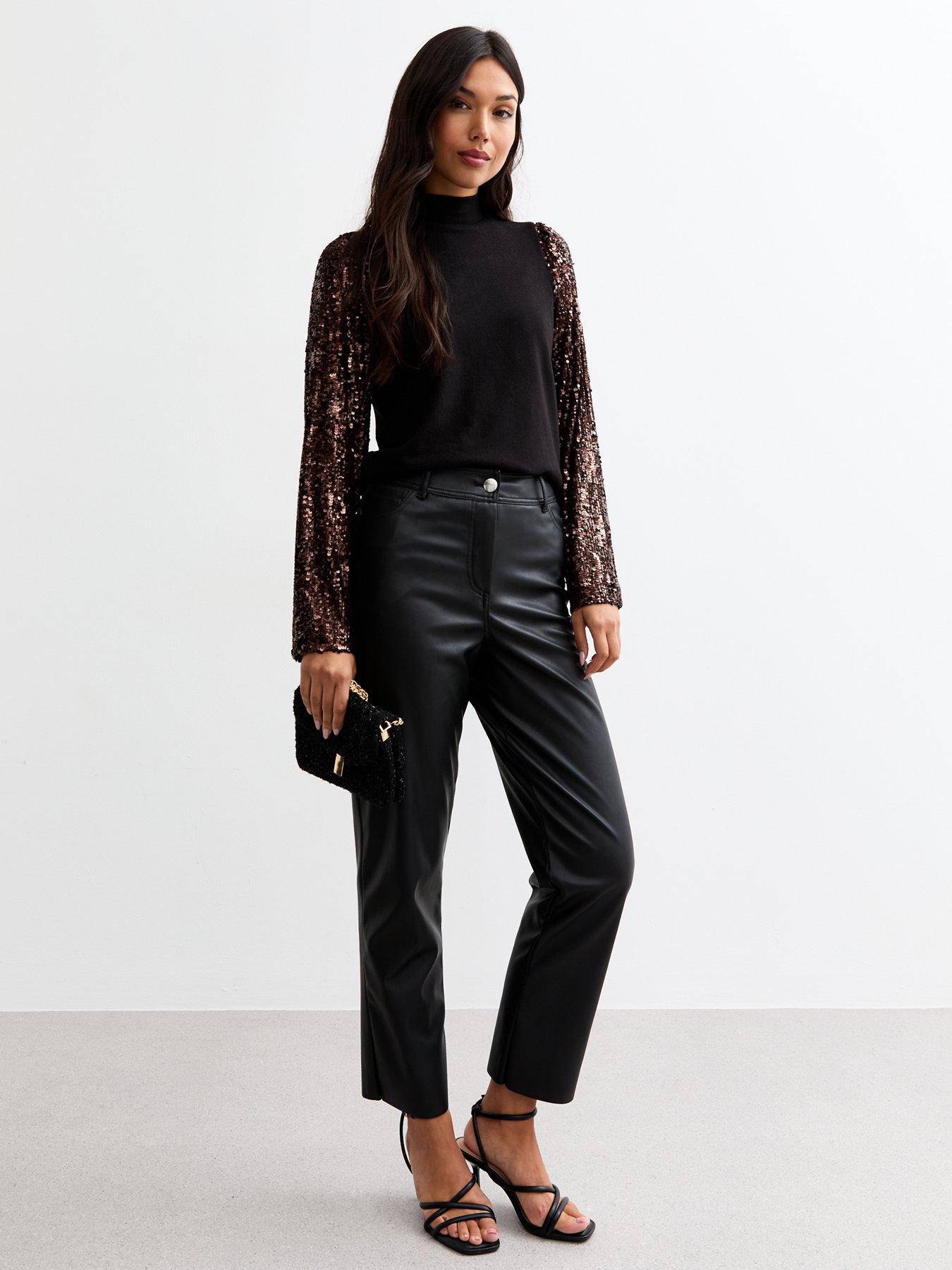 Image 3 of 4 of New Look Bronze Sequin Sleeve Knitted Top - Brown