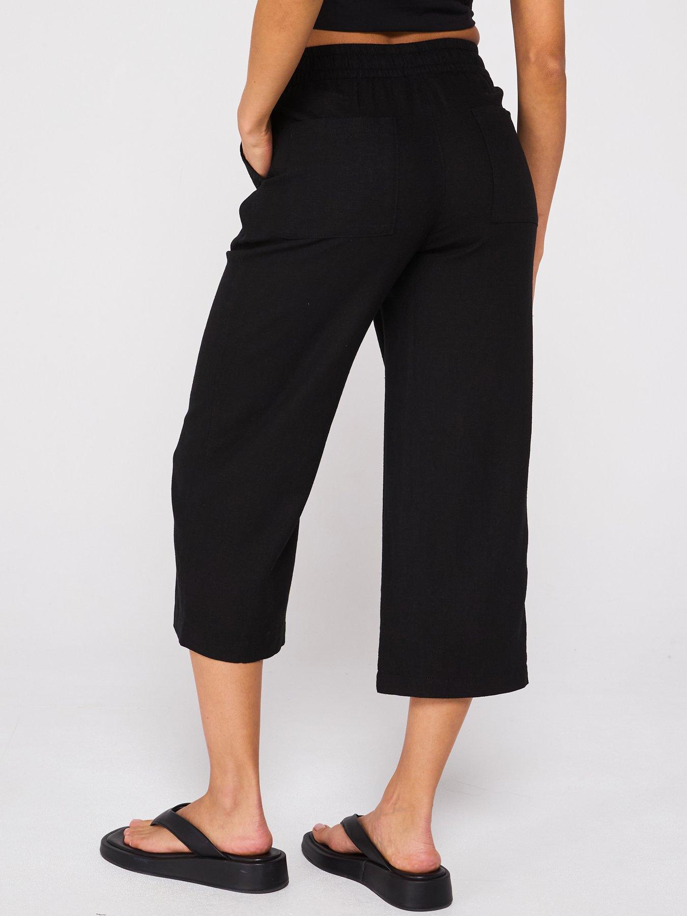  image of everyday-cropped-linen-blend-trousers-black
