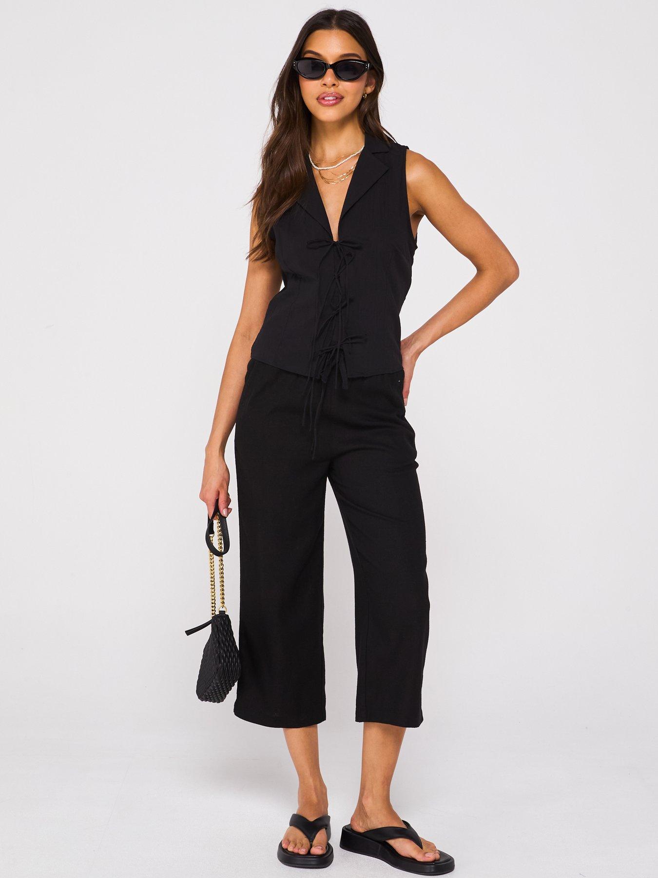 image of everyday-cropped-linen-blend-trousers-black