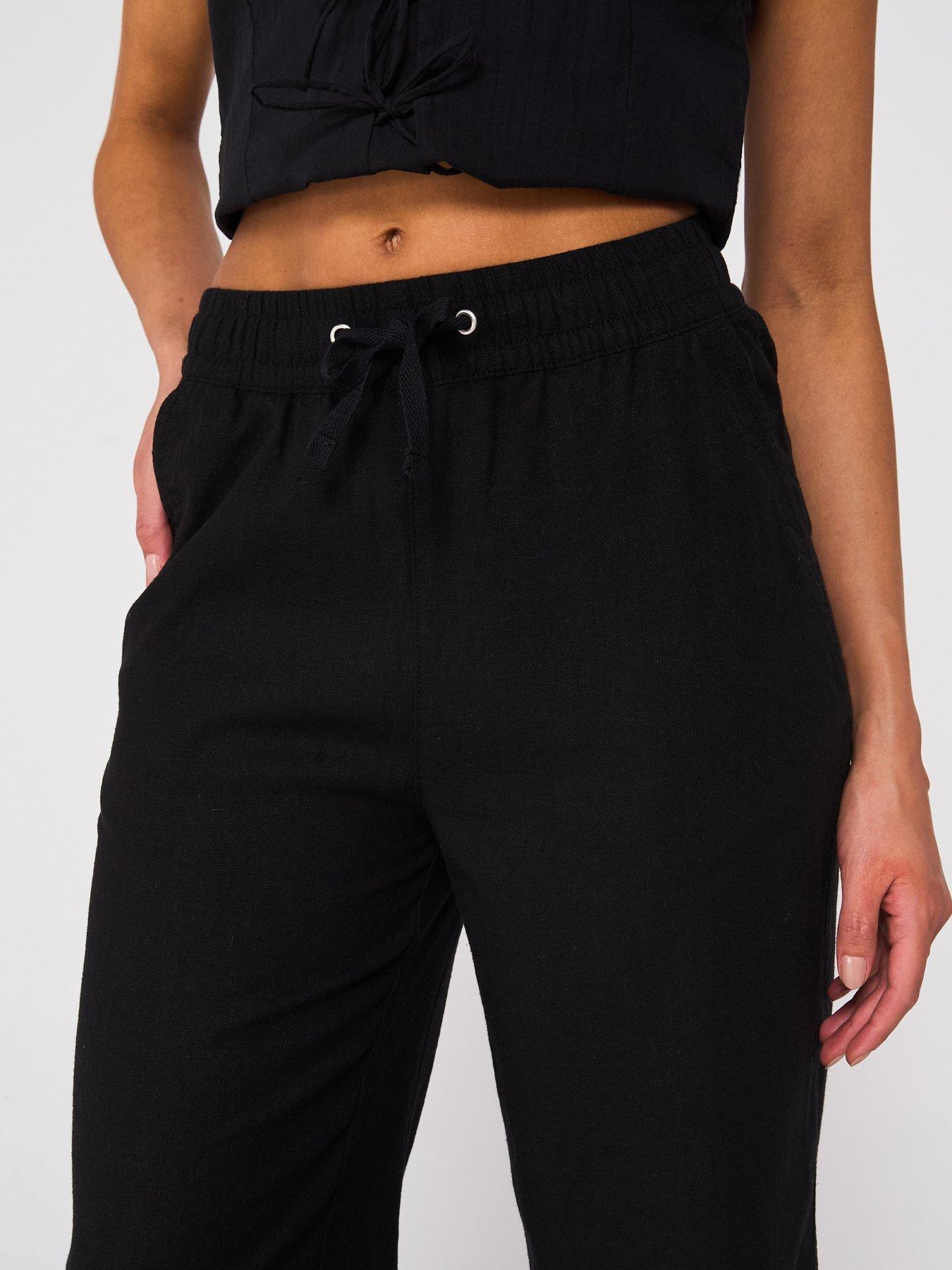  image of everyday-cropped-linen-blend-trousers-black