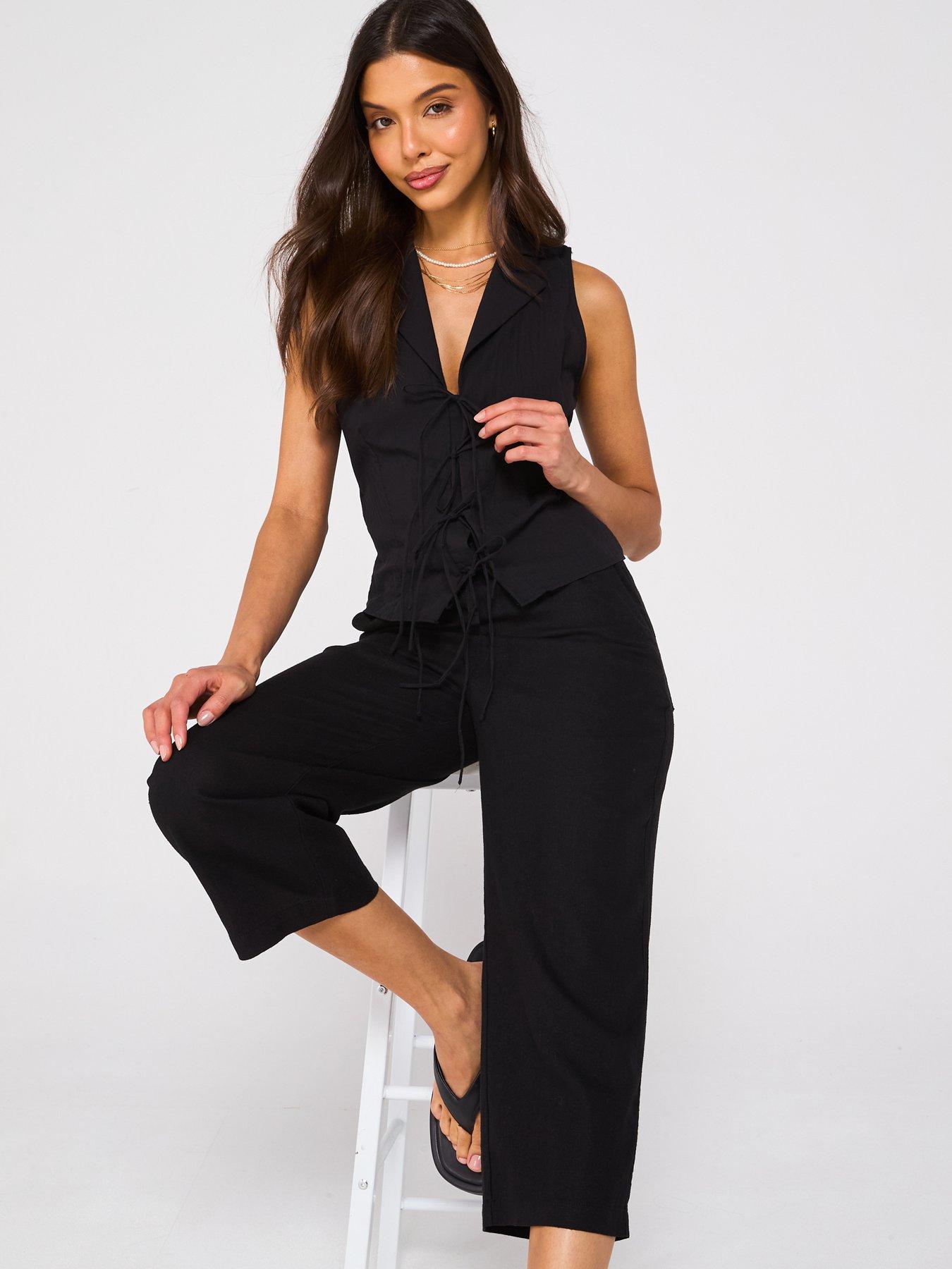  image of everyday-cropped-linen-blend-trousers-black