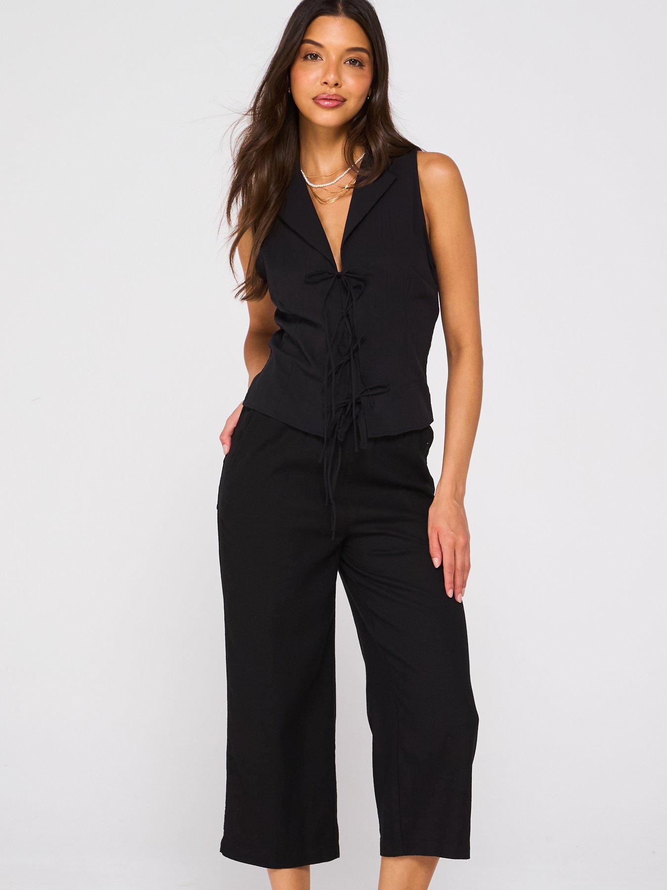  image of everyday-cropped-linen-blend-trousers-black