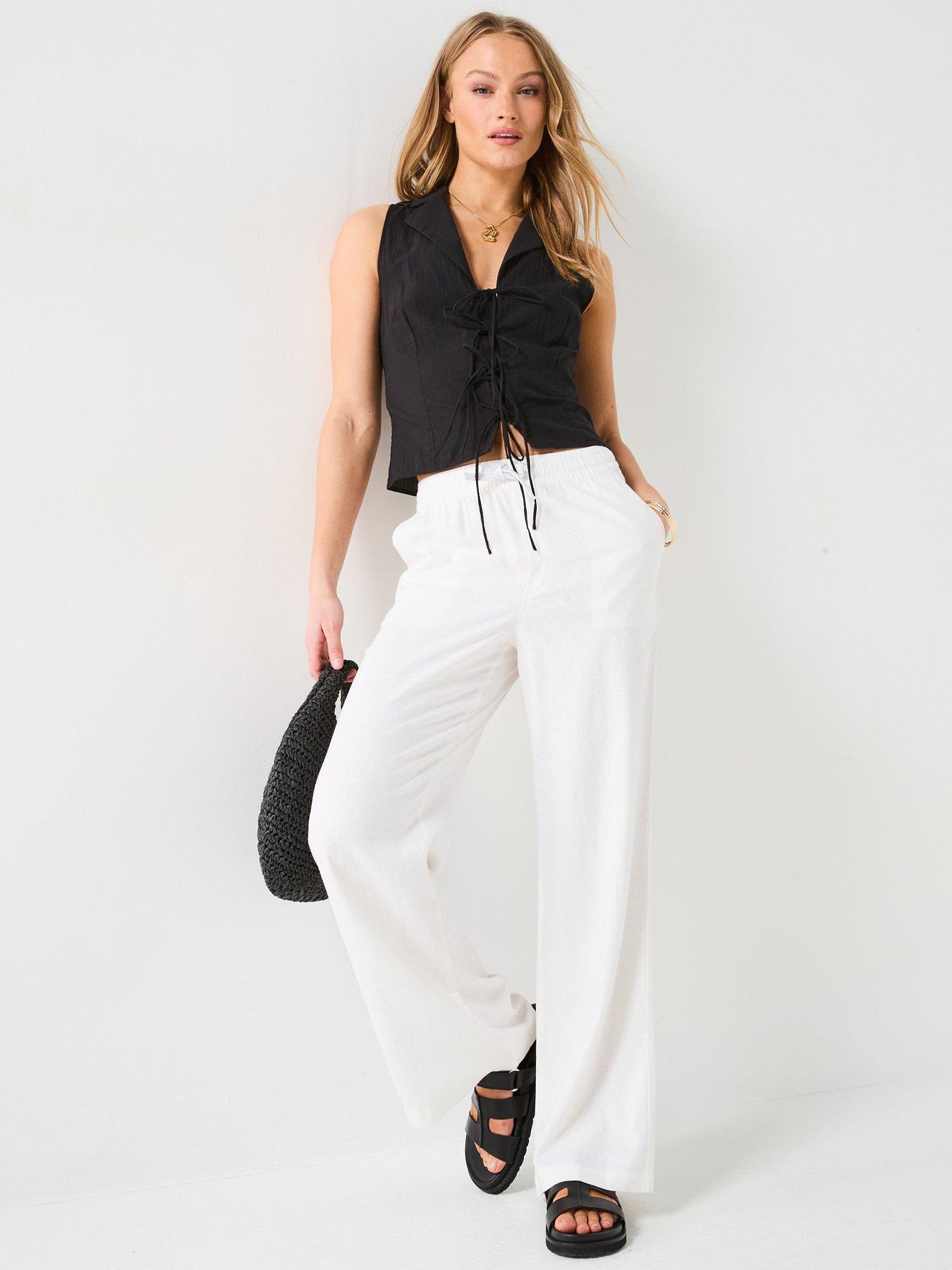  image of everyday-wide-leg-linen-blend-trousers-white