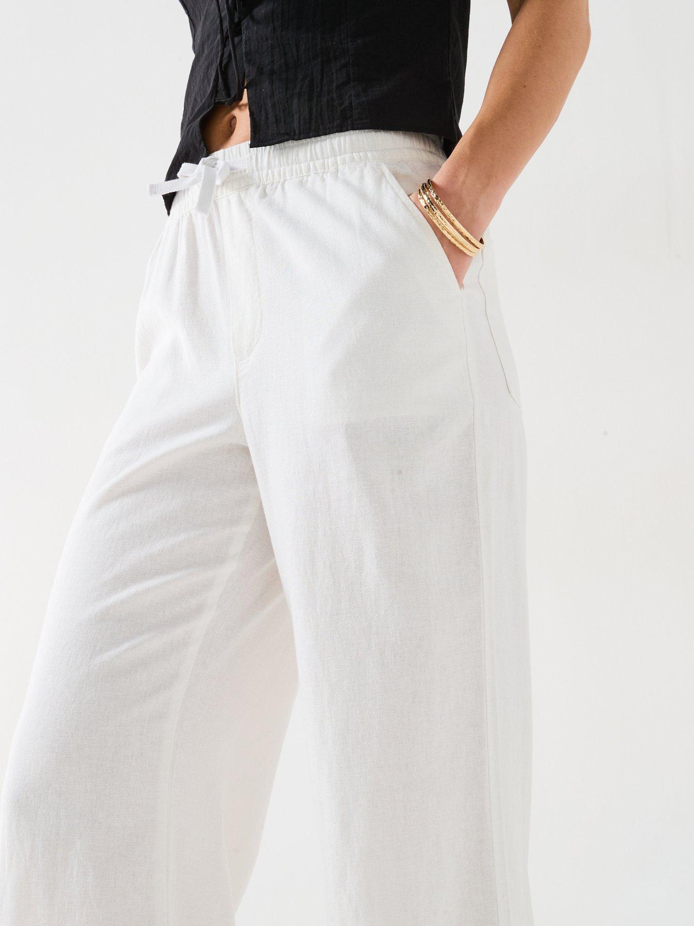  image of everyday-wide-leg-linen-blend-trousers-white