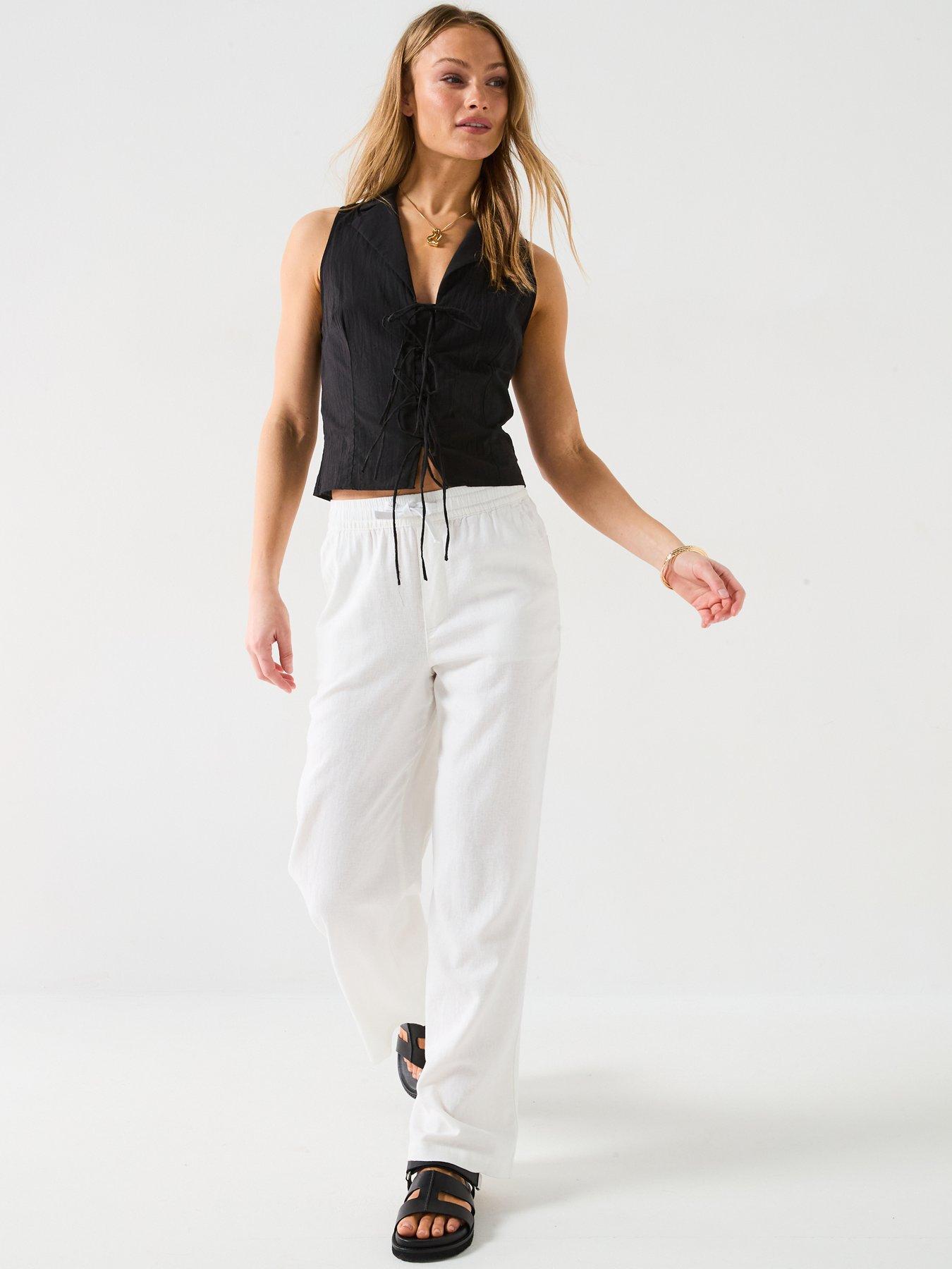  image of everyday-wide-leg-linen-blend-trousers-white