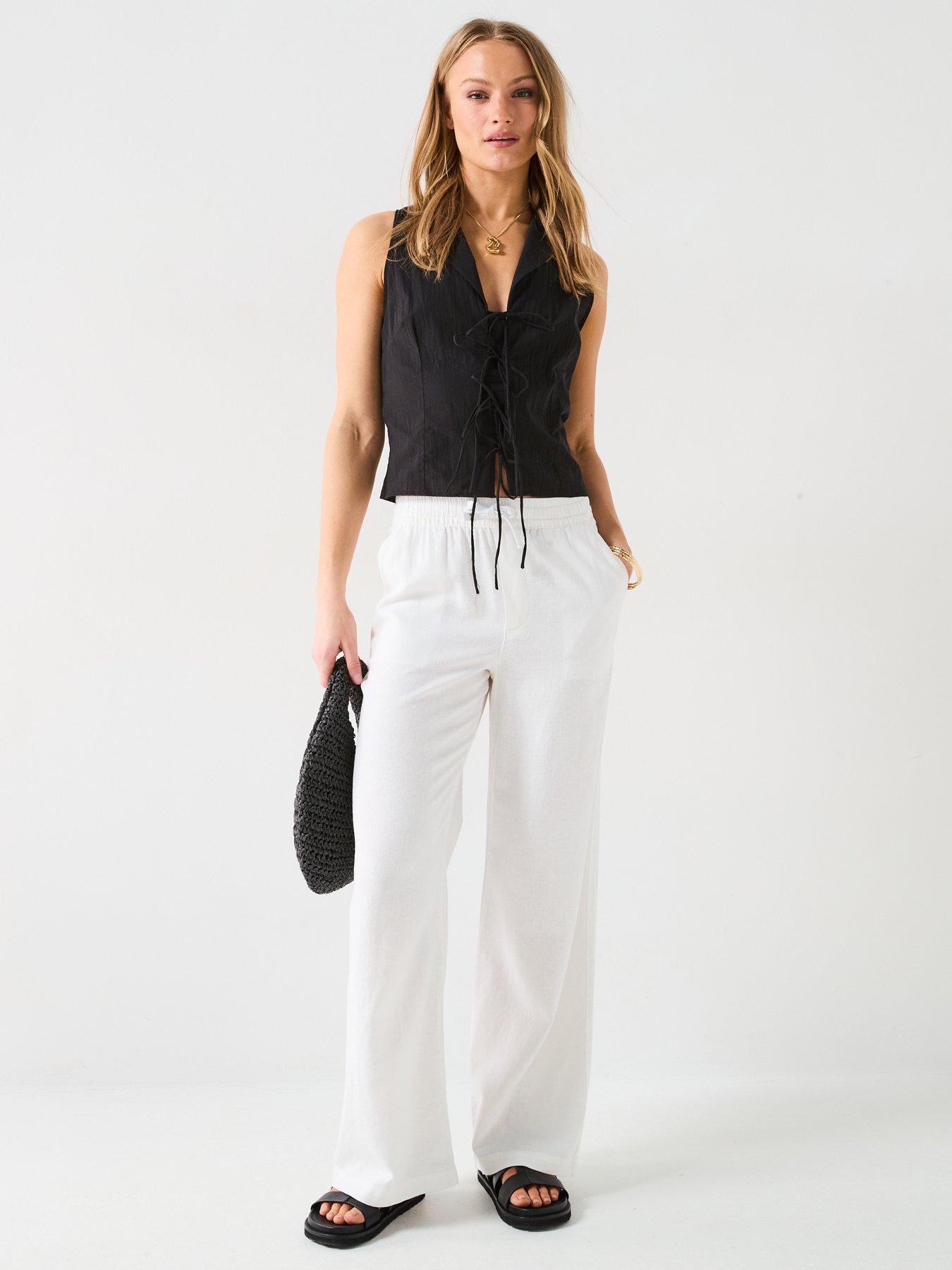  image of everyday-wide-leg-linen-blend-trousers-white