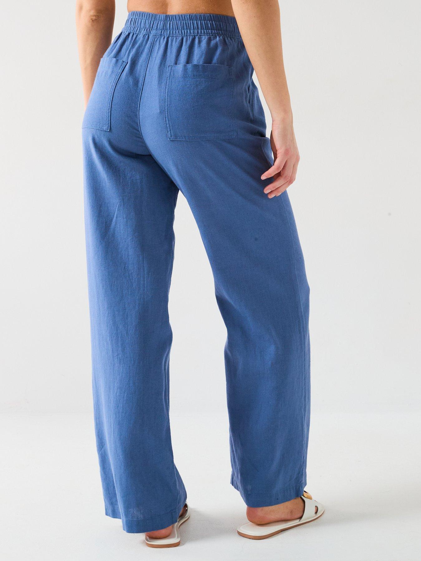 Image 2 of 6 of Everyday Wide Leg Linen Blend Trousers - Blue