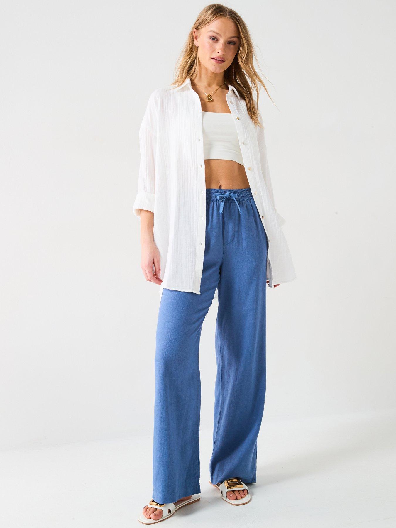 Image 3 of 6 of Everyday Wide Leg Linen Blend Trousers - Blue