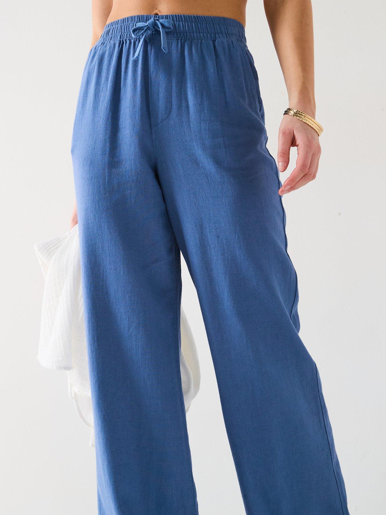 Image 4 of 6 of Everyday Wide Leg Linen Blend Trousers - Blue