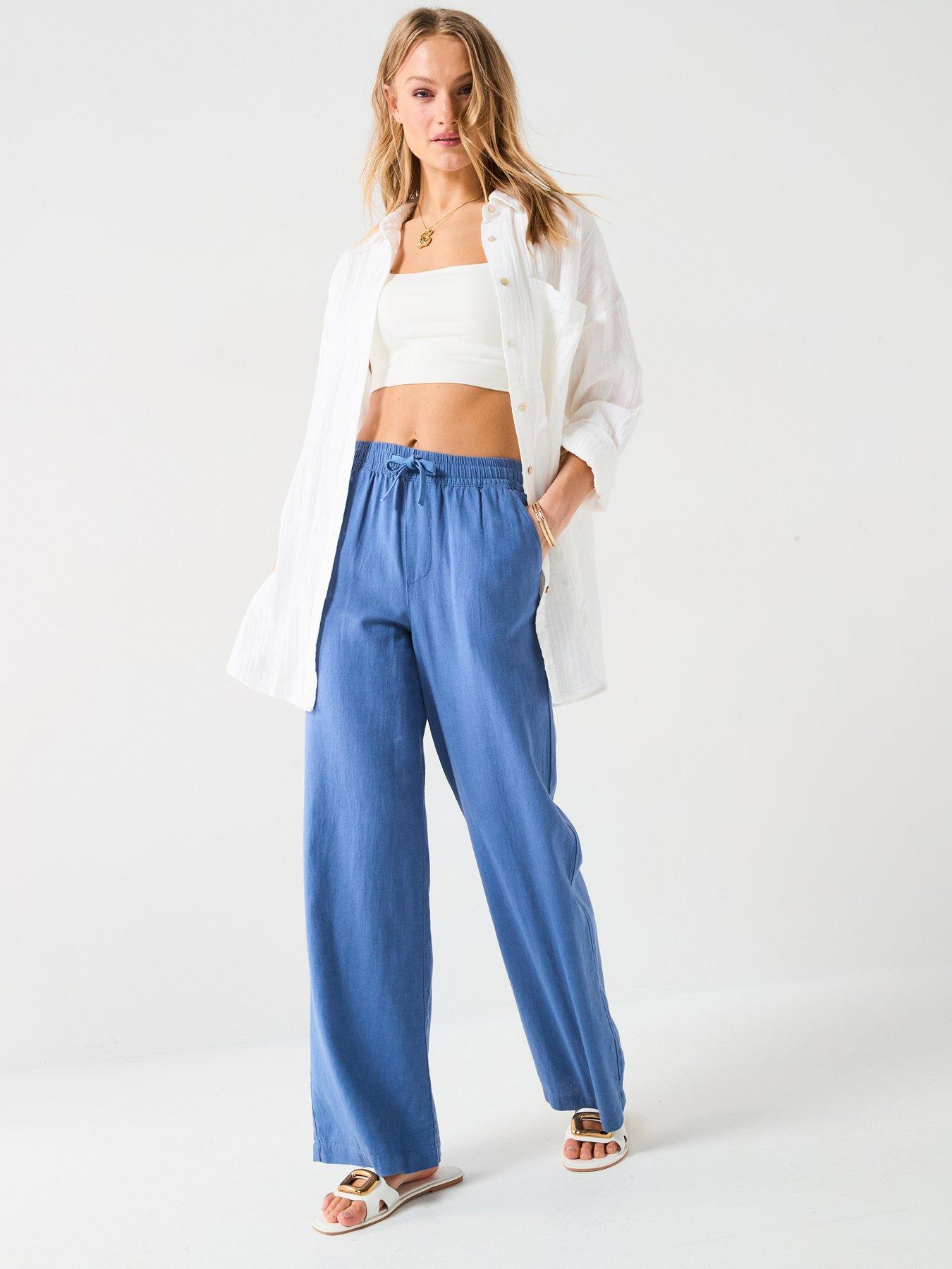 Image 6 of 6 of Everyday Wide Leg Linen Blend Trousers - Blue