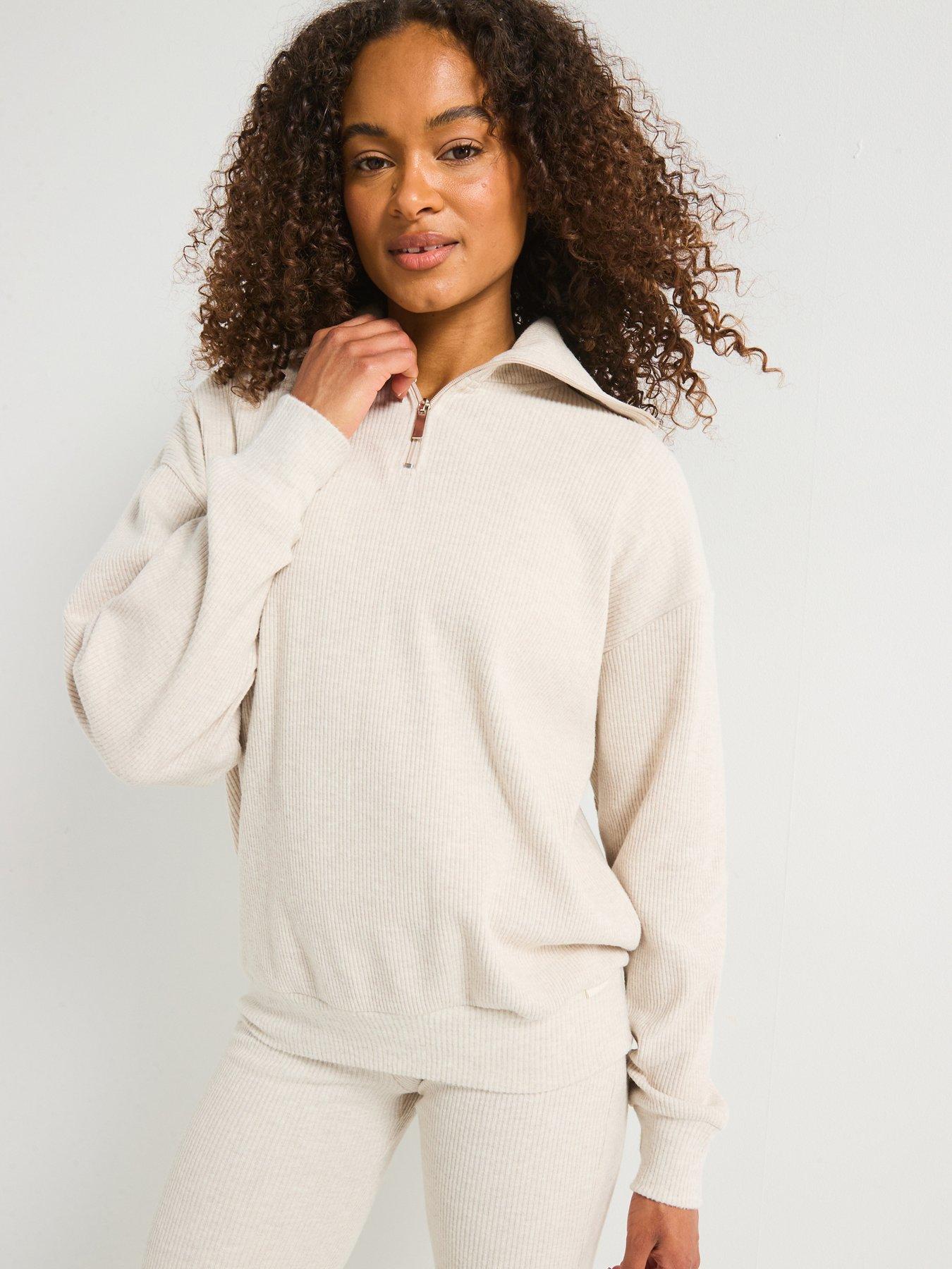  image of gym-king-womens-rib-high-neck-funnel-beige