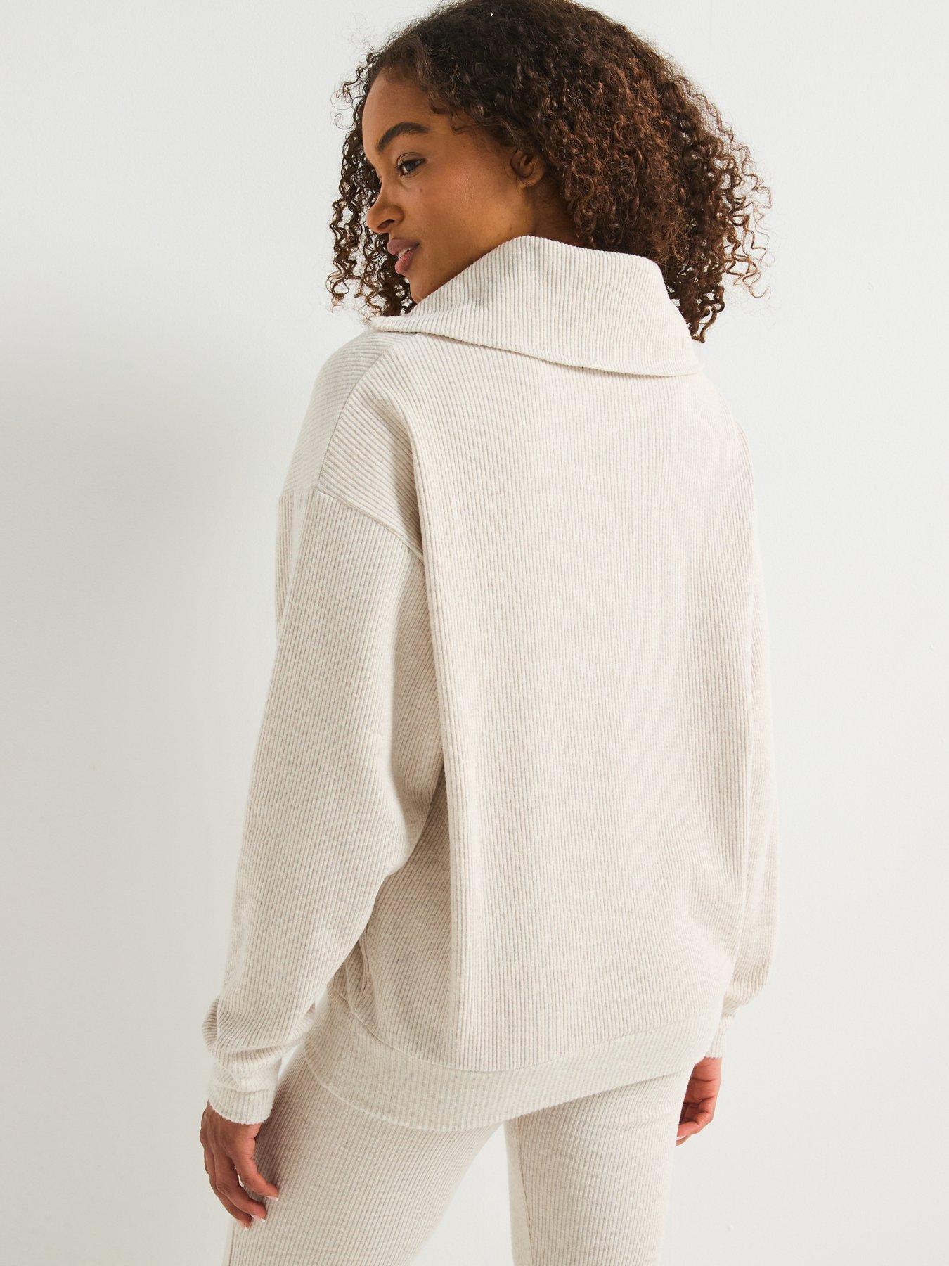  image of gym-king-womens-rib-high-neck-funnel-beige