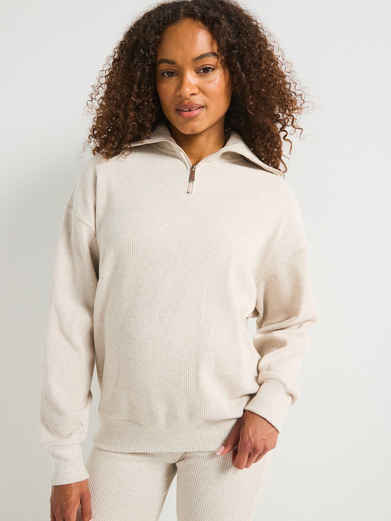  image of gym-king-womens-rib-high-neck-funnel-beige
