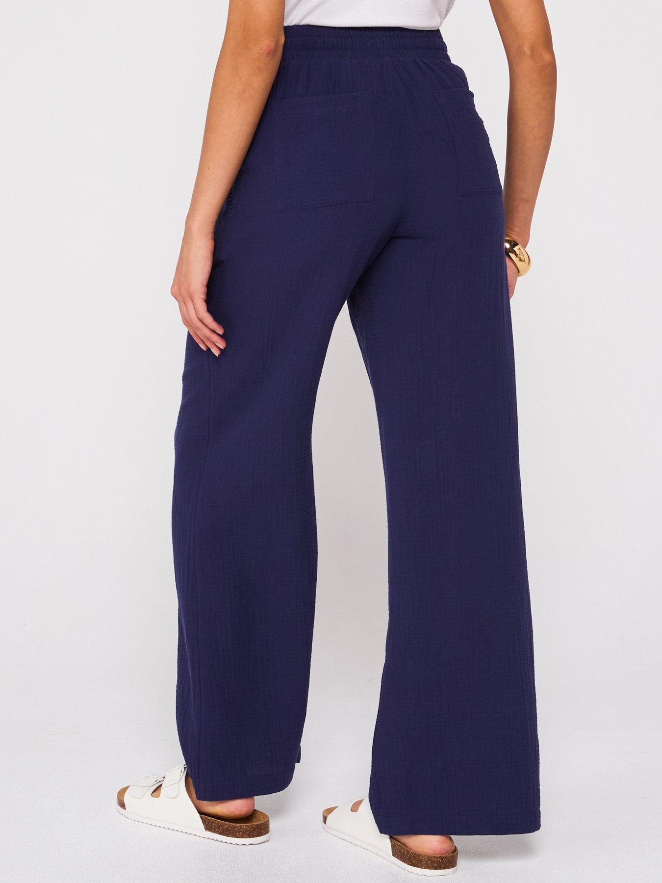 Image 2 of 6 of V by Very Crinkle Wide Leg Trousers - Navy