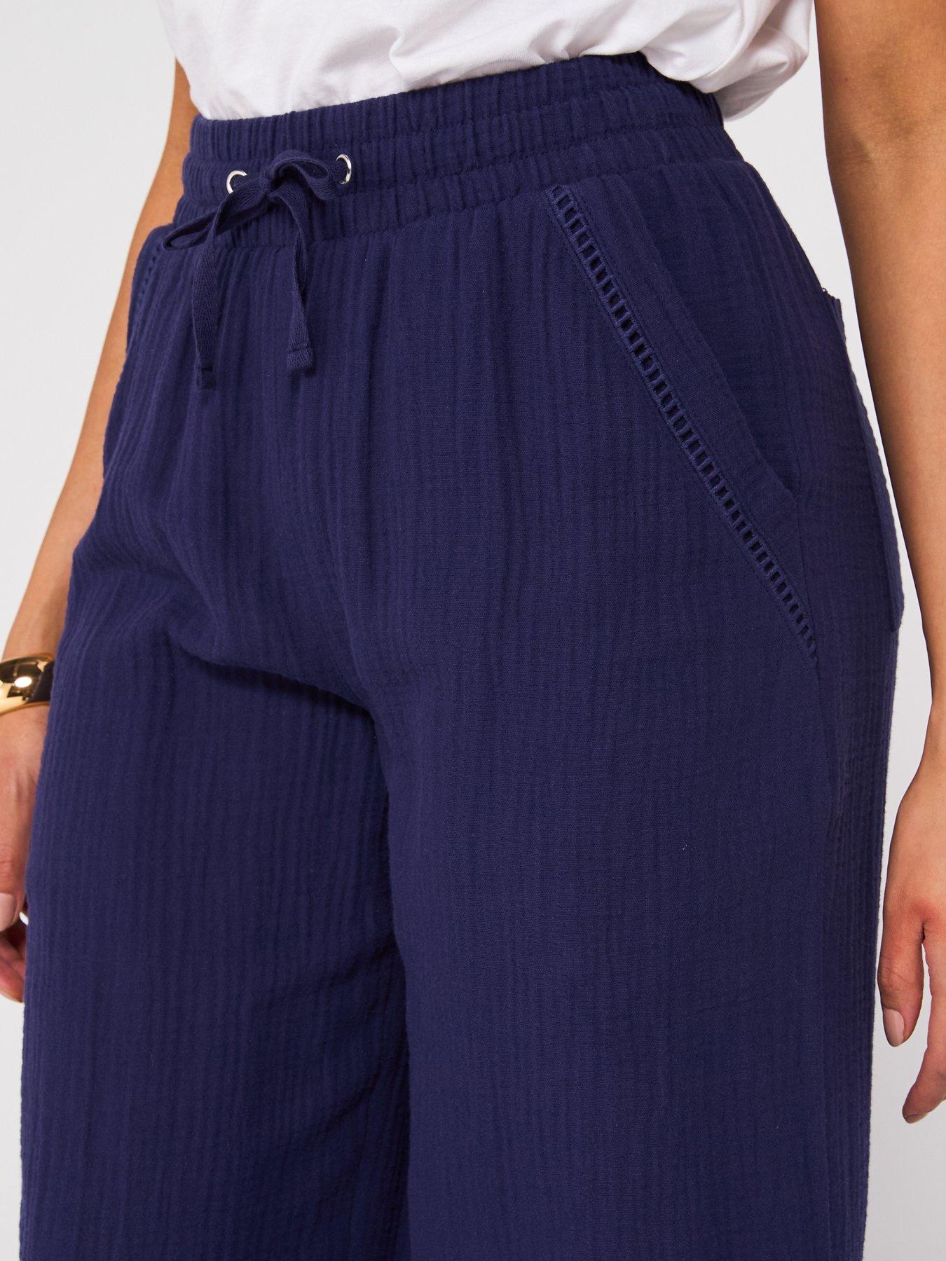 Image 4 of 6 of V by Very Crinkle Wide Leg Trousers - Navy