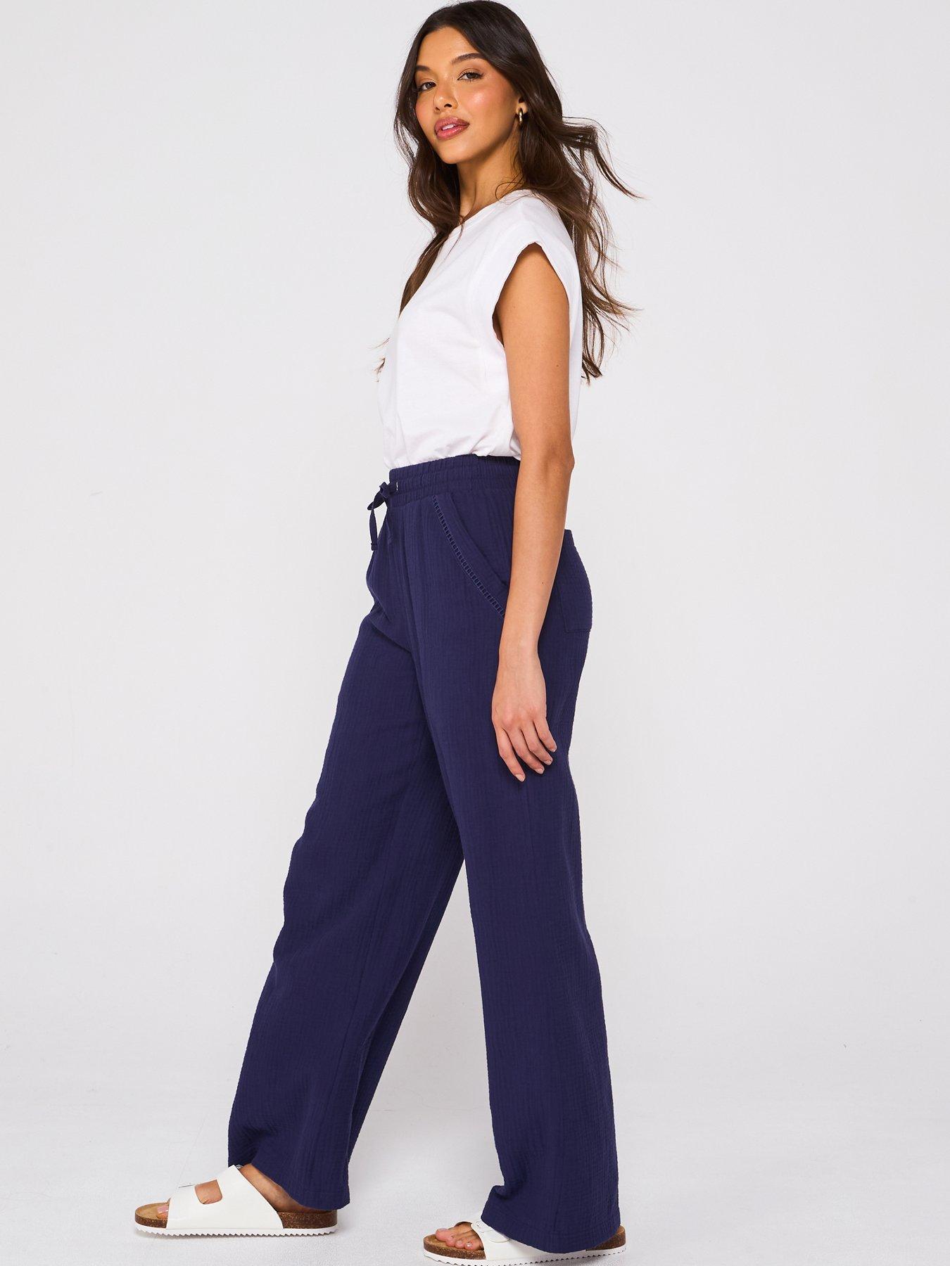 Image 5 of 6 of V by Very Crinkle Wide Leg Trousers - Navy